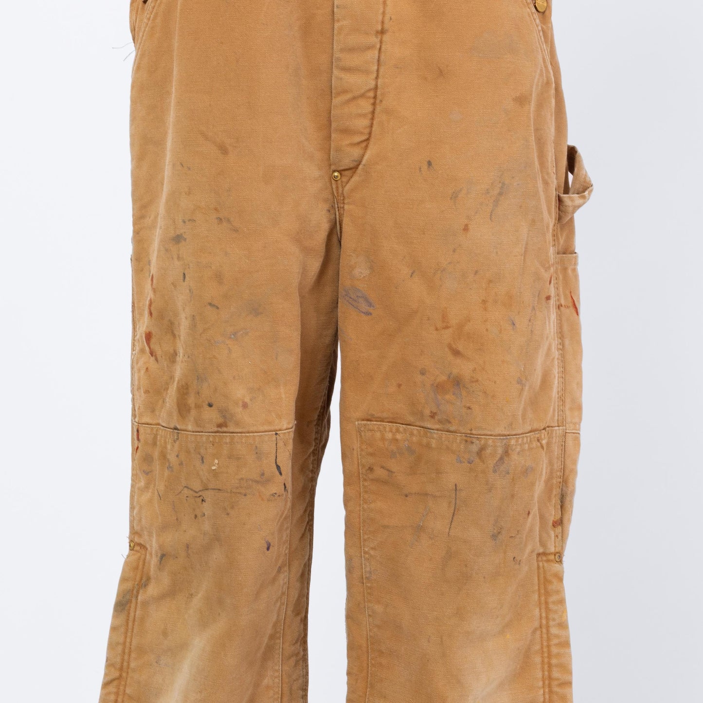Vintage 90s Carhartt Paint Splattered Tan Quilt Lined Overalls - XL, 41x30 | Made In USA Faded Insulated Distressed Workwear Jumpsuit