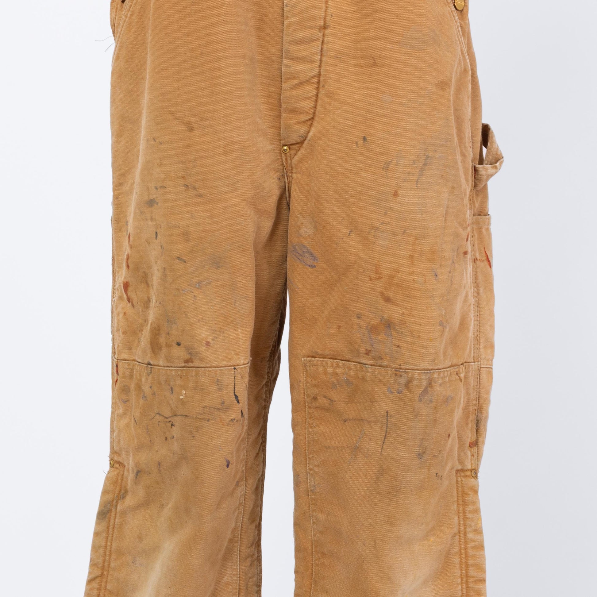 Vintage 90s Carhartt Paint Splattered Tan Quilt Lined Overalls - XL, 41x30 | Made In USA Faded Insulated Distressed Workwear Jumpsuit