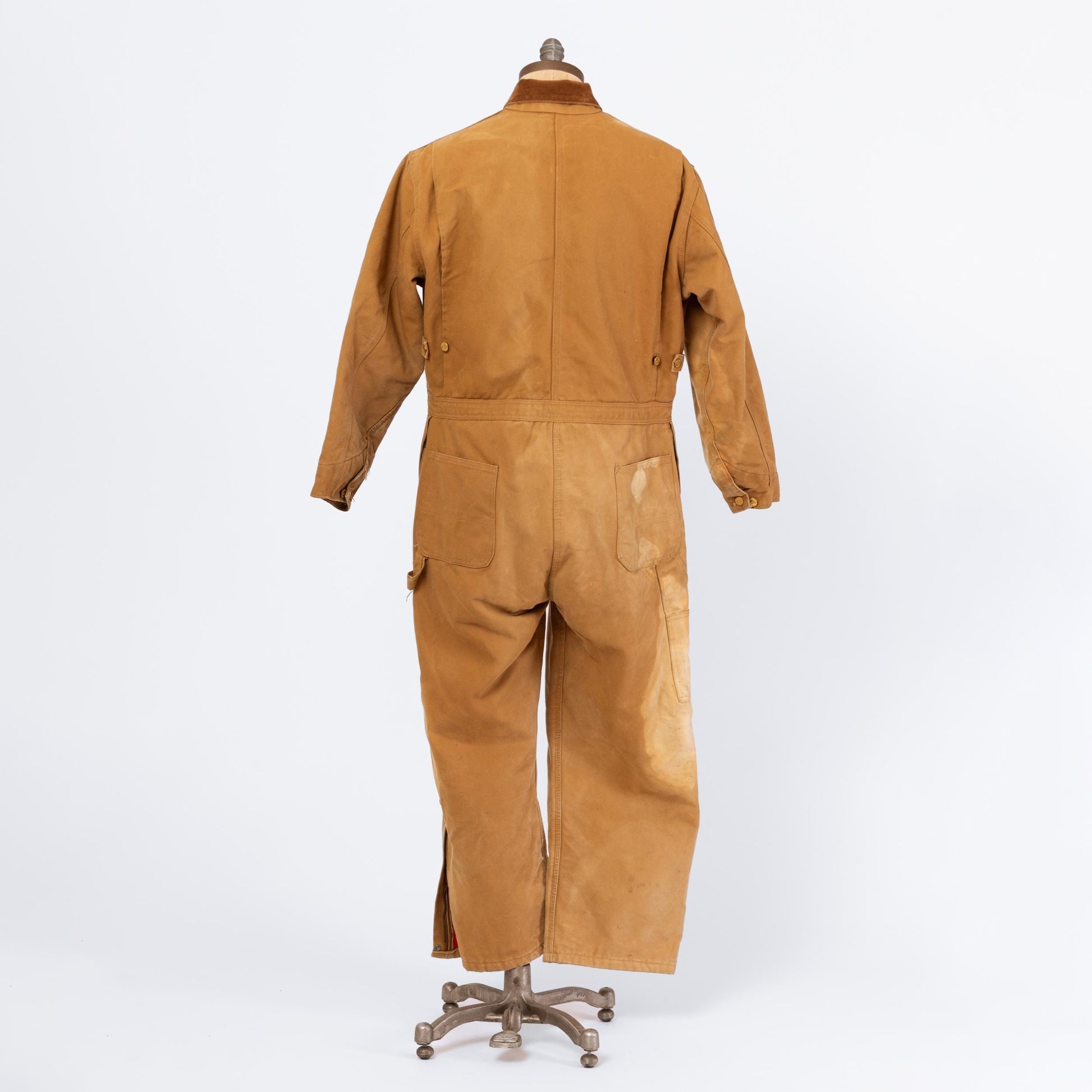 Vintage 80s Carhartt 100 Years Tan Insulated Coveralls - 46 Short | 1989 Distressed Union Made In USA Canvas Quilt Lined Workwear Jumpsuit