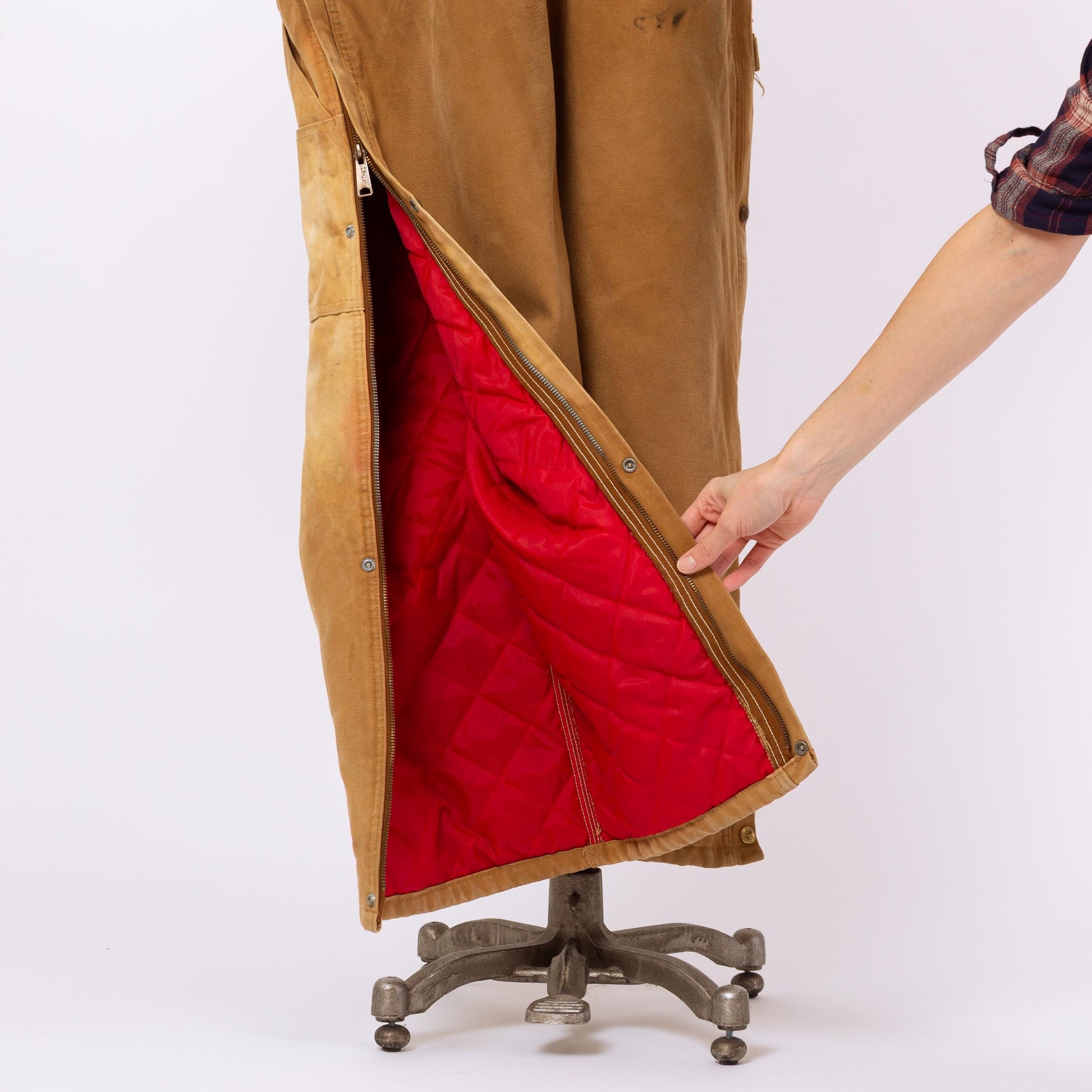 Vintage 80s Carhartt 100 Years Tan Insulated Coveralls - 46 Short | 1989 Distressed Union Made In USA Canvas Quilt Lined Workwear Jumpsuit