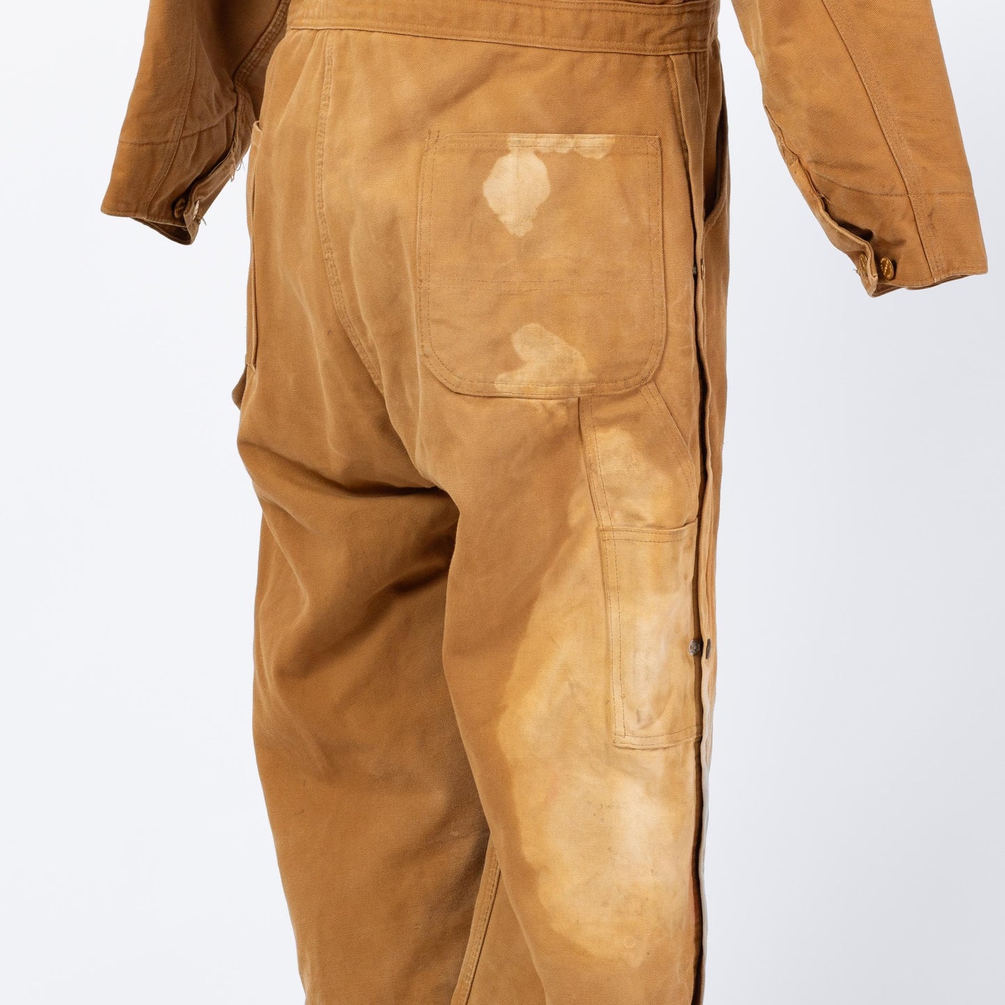 Vintage 80s Carhartt 100 Years Tan Insulated Coveralls - 46 Short | 1989 Distressed Union Made In USA Canvas Quilt Lined Workwear Jumpsuit