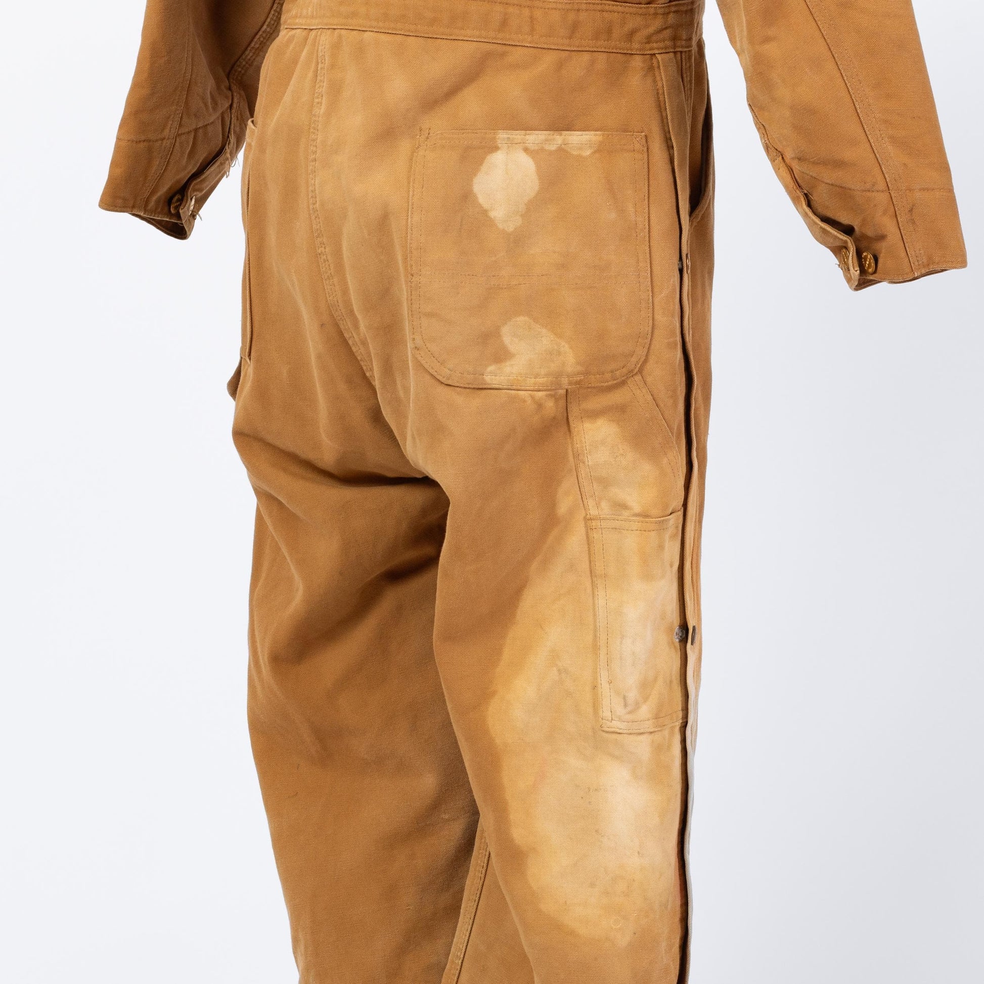 Vintage 80s Carhartt 100 Years Tan Insulated Coveralls - 46 Short | 1989 Distressed Union Made In USA Canvas Quilt Lined Workwear Jumpsuit