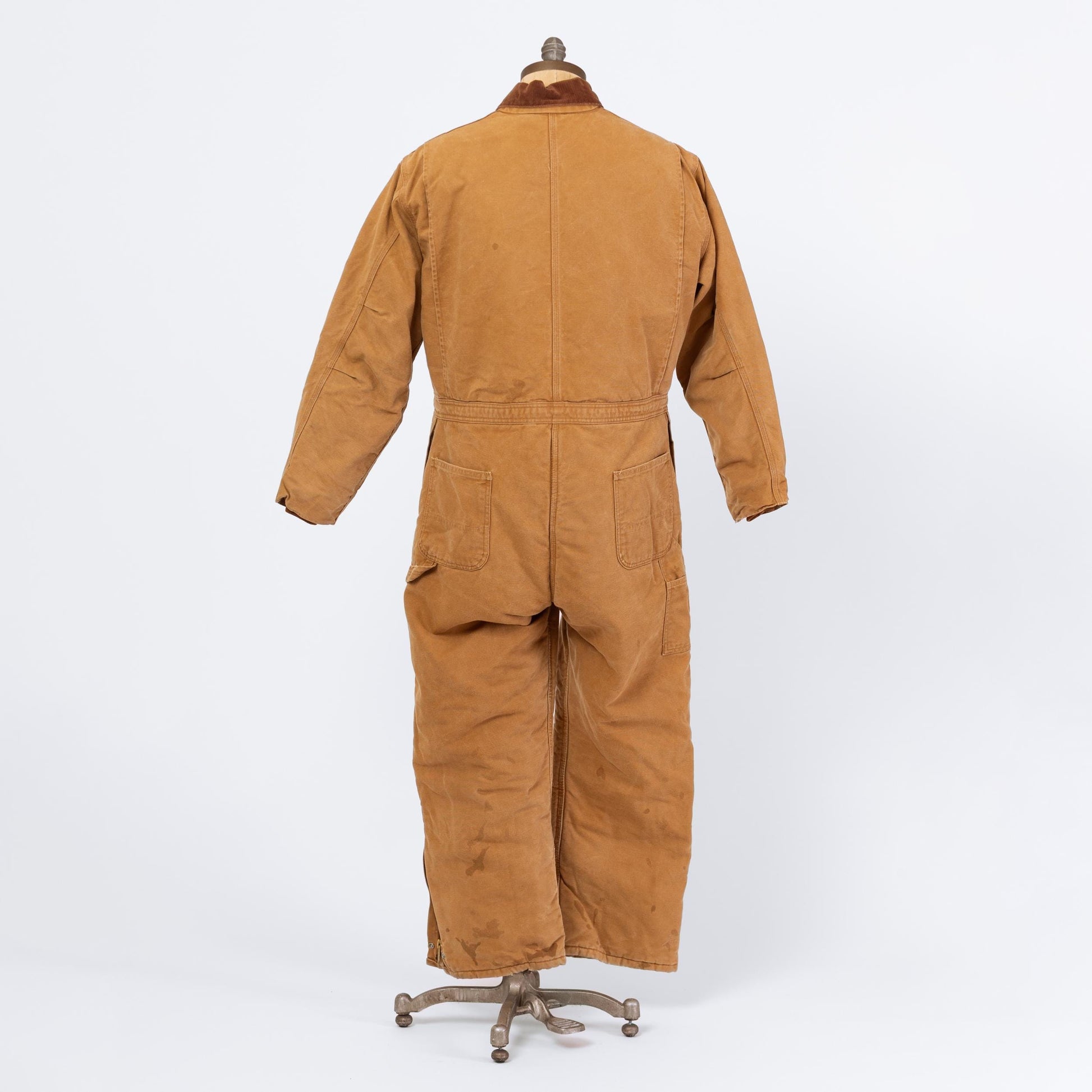 Vintage 90s Carhartt Tan Insulated Coveralls - 46 Short | Cotton Duck Canvas Quilt Lined Workwear Zip Front Winter Jumpsuit