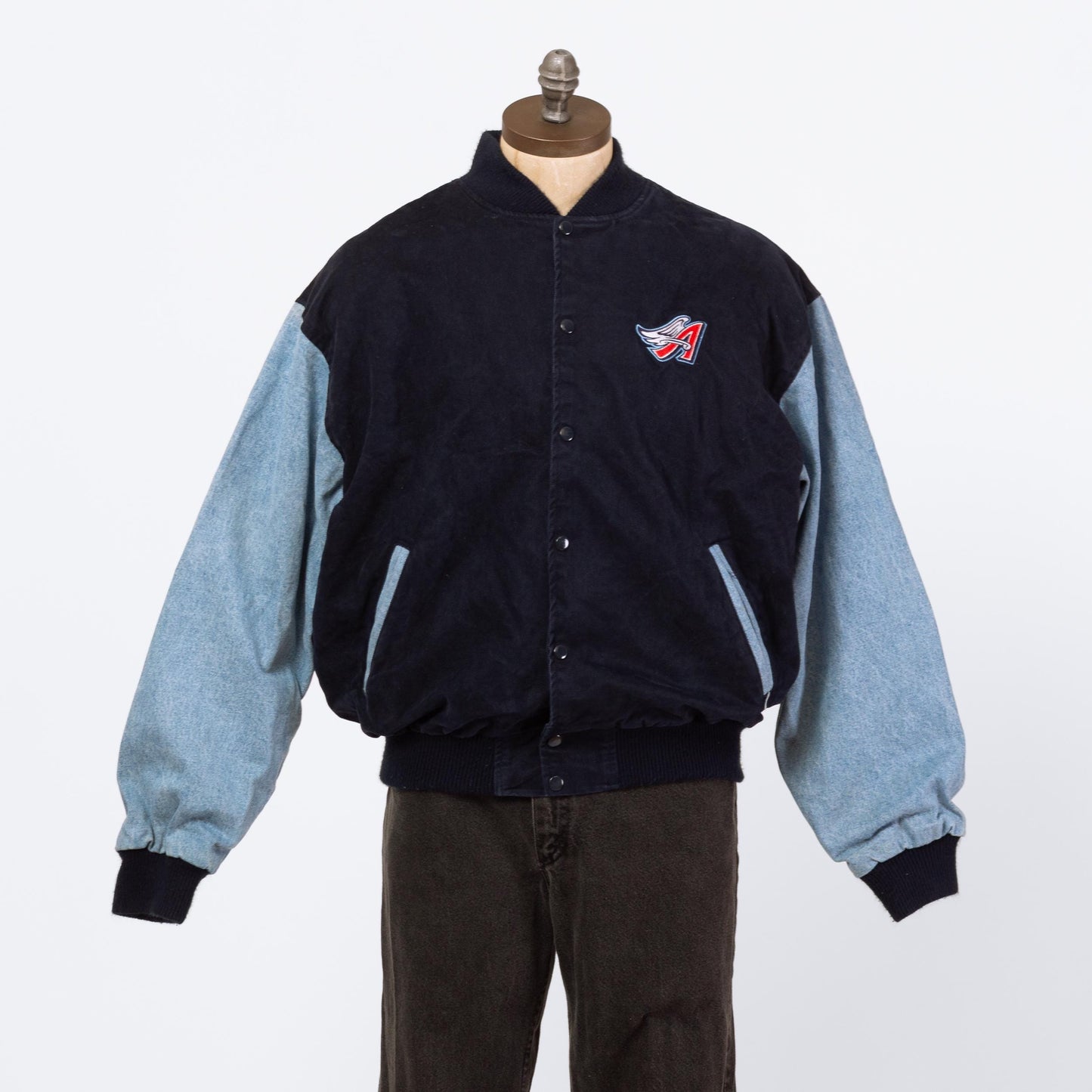 Vintage 90s Gene Autry #26 Angels Baseball Varsity Jacket - Extra Large | Anaheim Los Angeles Navy Blue Denim Snap Up MLB Bomber