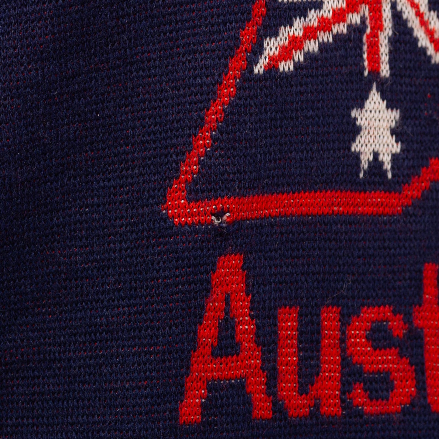 Vintage 80s Australia Wool Knit Sweater - Large | Navy Blue Striped Intarsia Pullover Jumper