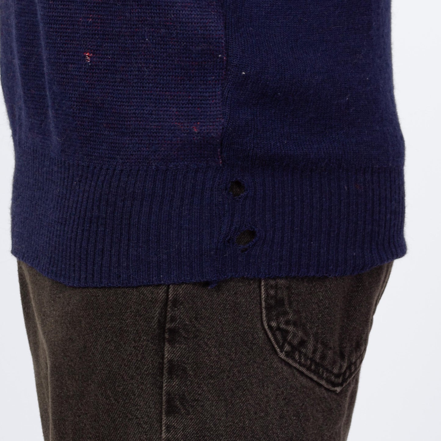 Vintage 80s Australia Wool Knit Sweater - Large | Navy Blue Striped Intarsia Pullover Jumper