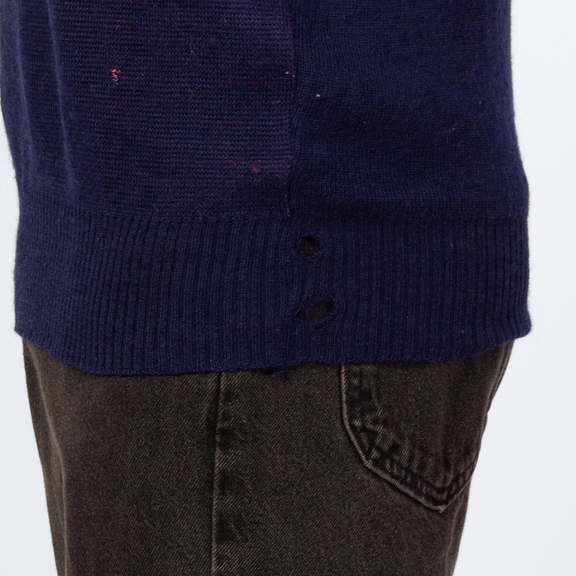 Vintage 80s Australia Wool Knit Sweater - Large | Navy Blue Striped Intarsia Pullover Jumper