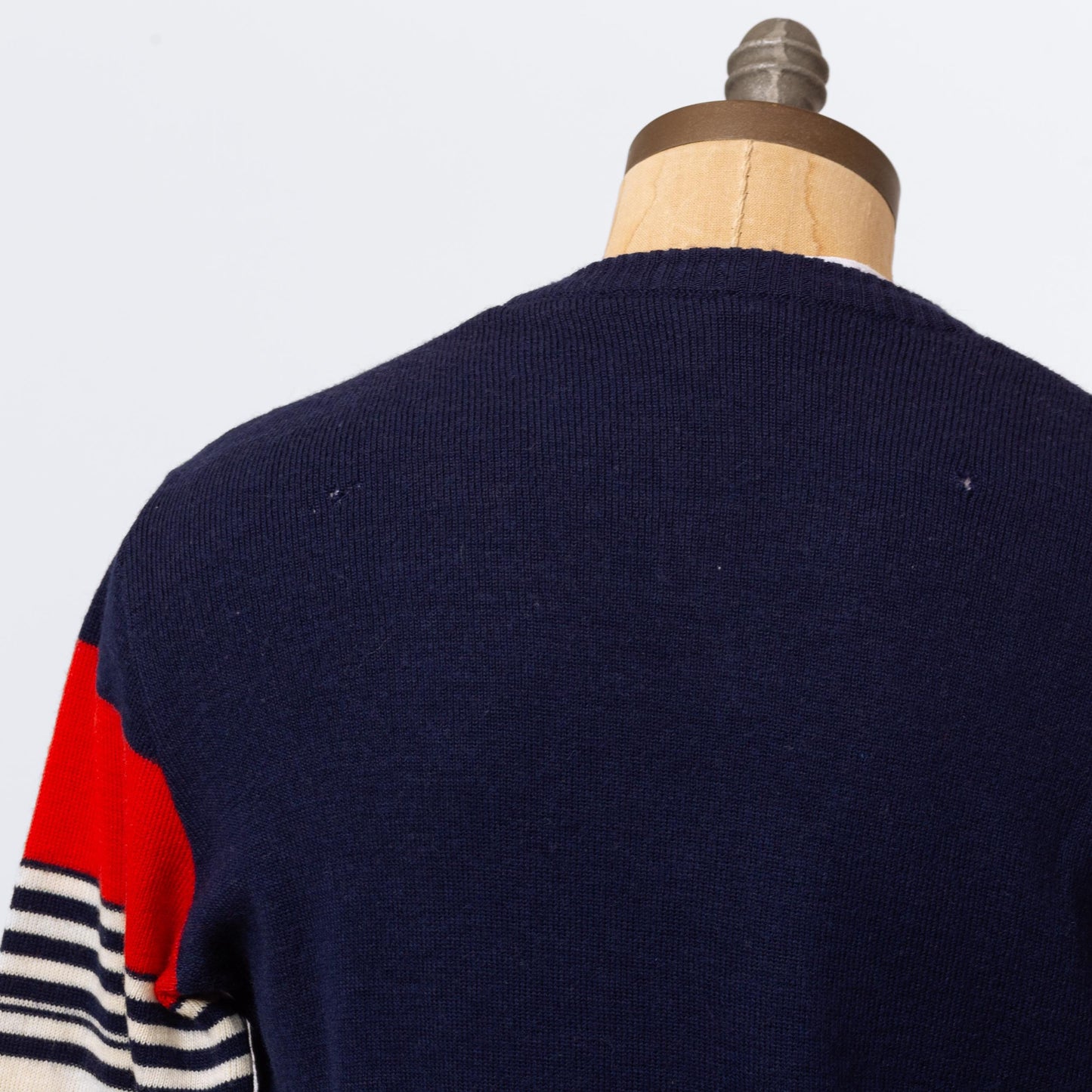 Vintage 80s Australia Wool Knit Sweater - Large | Navy Blue Striped Intarsia Pullover Jumper