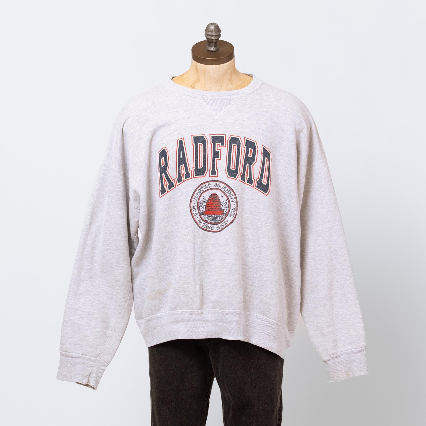 Vintage 80s Radford University V Stitch Sweatshirt - XXL | Distressed Collegiate Crew Neck Pullover