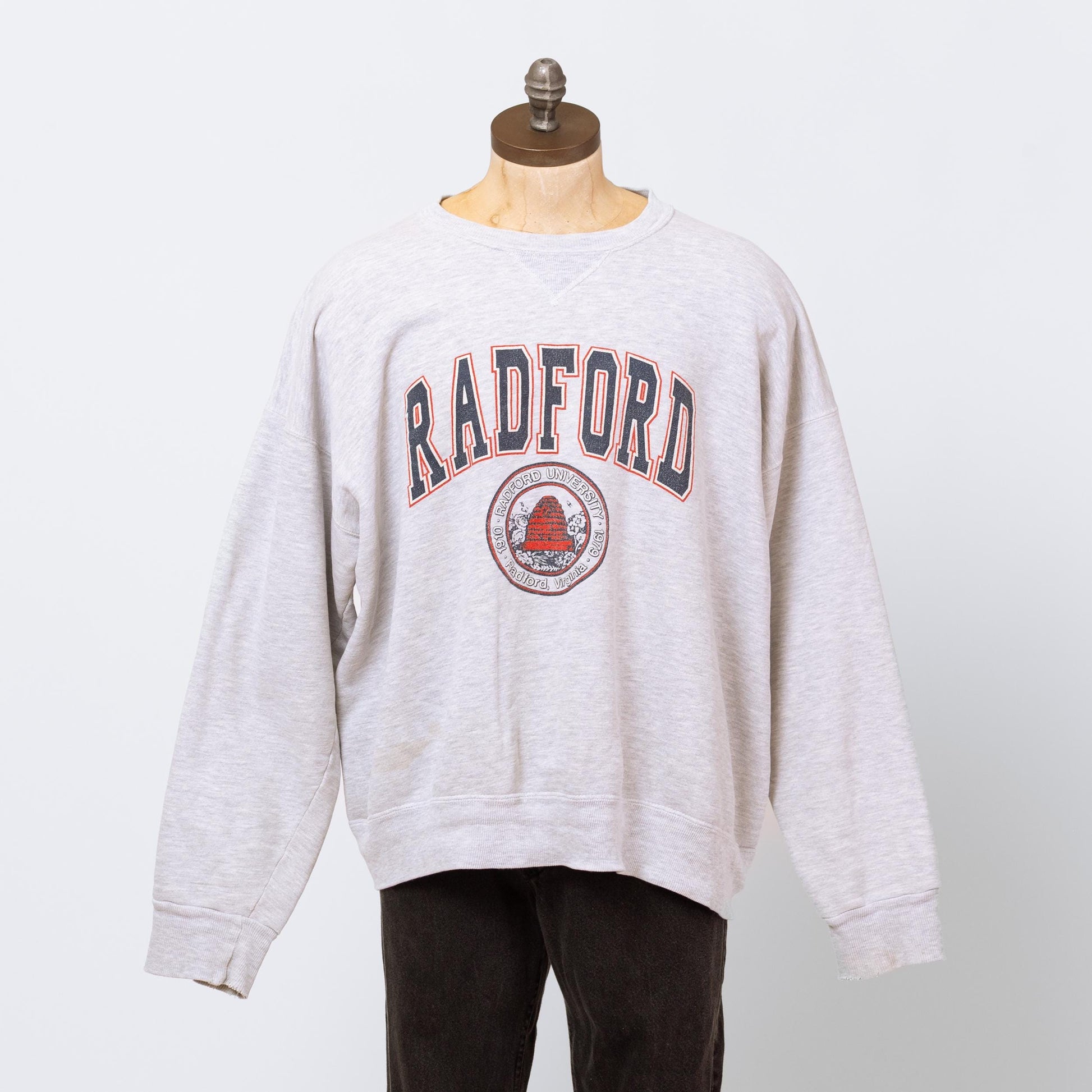 Vintage 80s Radford University V Stitch Sweatshirt - XXL | Distressed Collegiate Crew Neck Pullover