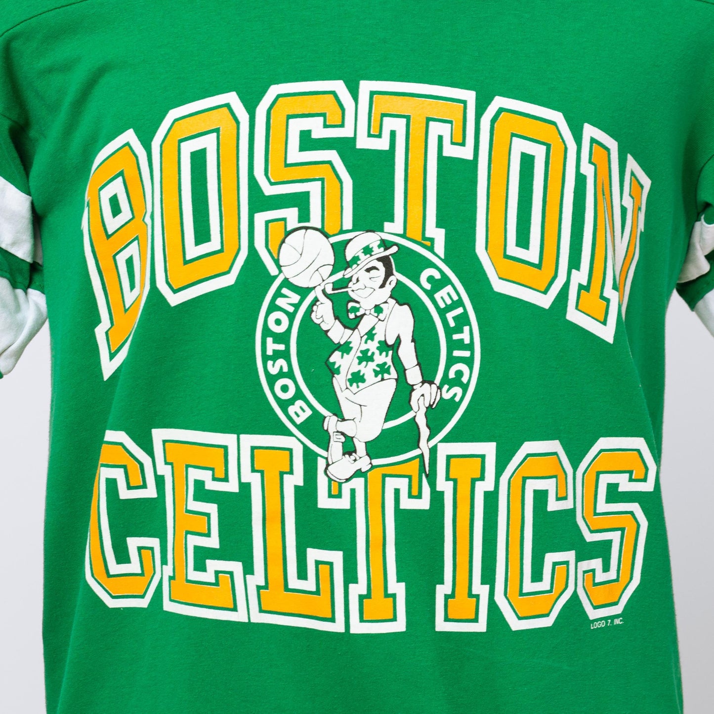Vintage 80s Boston Celtics Striped Jersey T Shirt - Large | Logo 7 Green NBA Basketball Tee