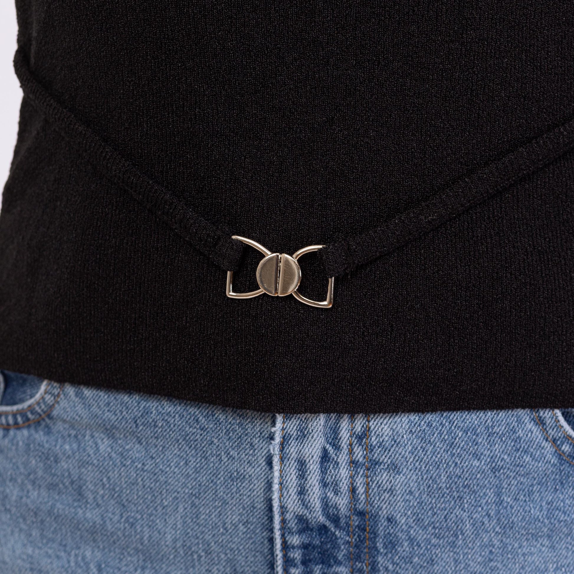 Vintage 90s Minimalist Black Belted Tank Top - Medium | Stretchy V Neck Sleeveless Shirt