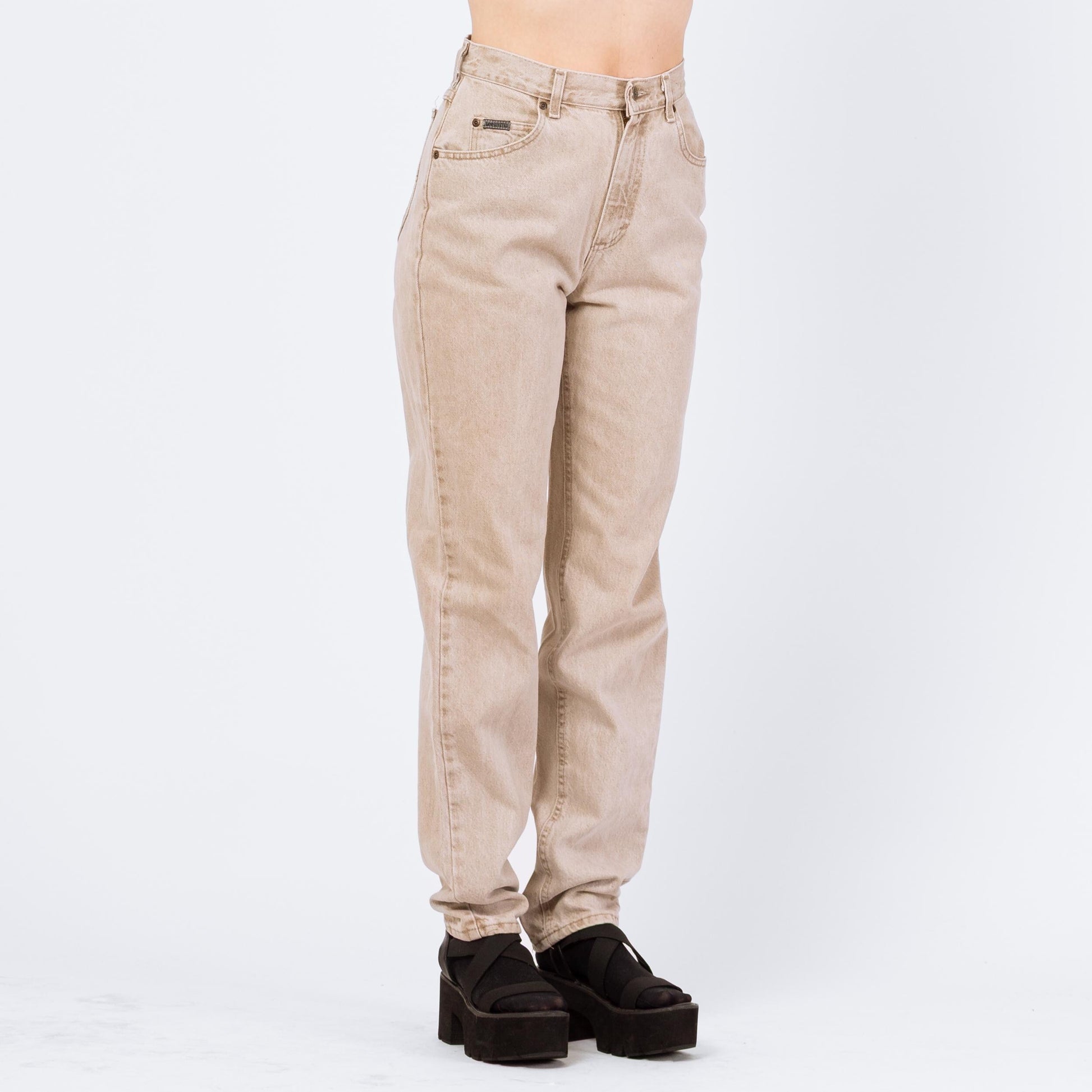 Vintage 90s Lee Light Tan Stonewash High Waisted Jeans - Size 8 Long, 28" Waist | Denim Tapered Leg Long Inseam Mom Jeans
