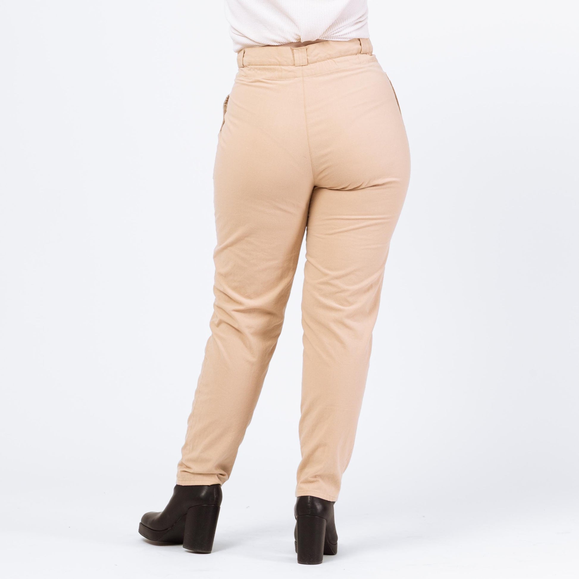 Vintage 90s Khaki Drawstring Pants - Large, 32" Waist | Pleated Paper Bag Tapered Leg Cotton Trousers