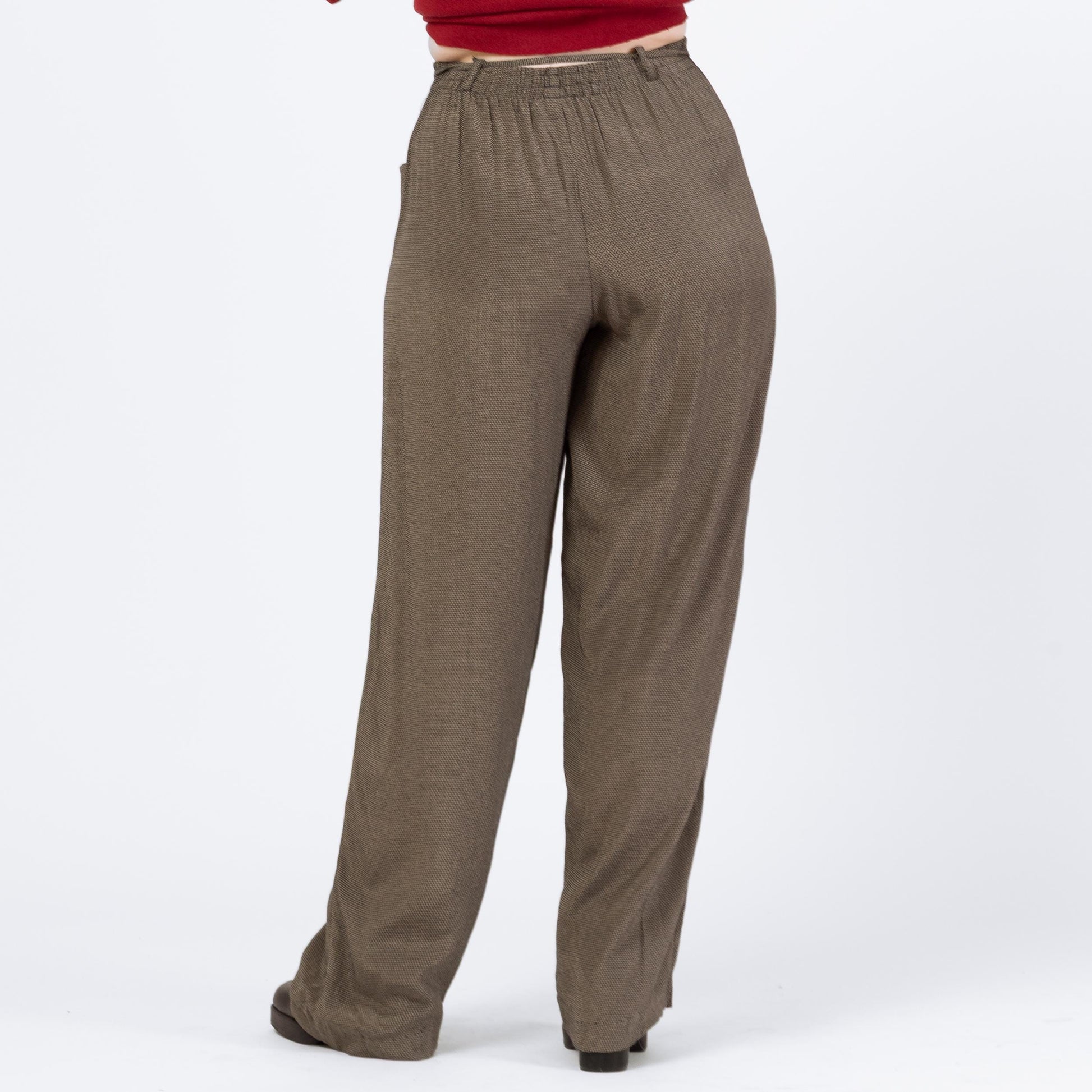 Vintage 90s Two Tone Woven Lounge Pants - Large | Boho Elastic Tie Waist Casual Trousers