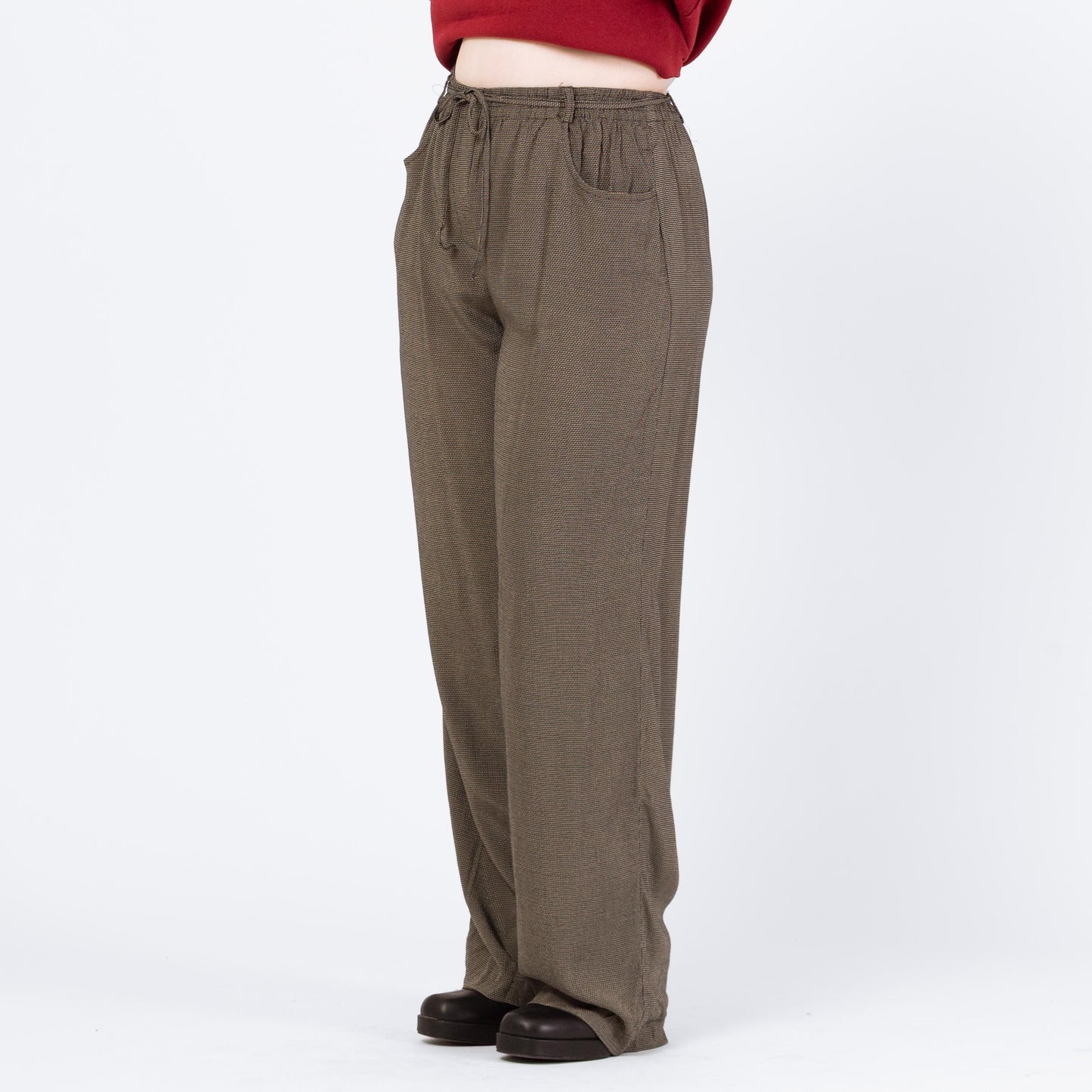 Vintage 90s Two Tone Woven Lounge Pants - Large | Boho Elastic Tie Waist Casual Trousers