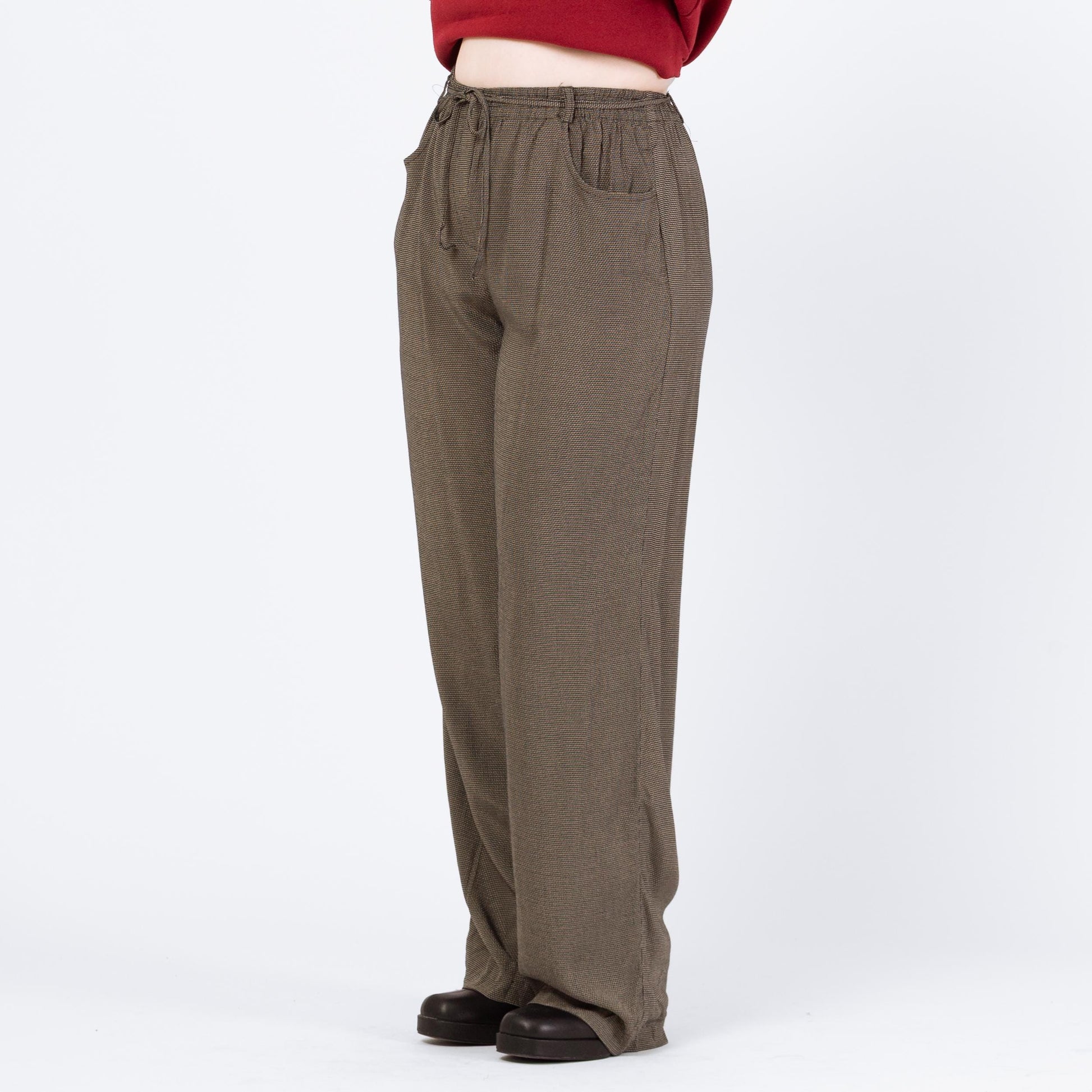 Vintage 90s Two Tone Woven Lounge Pants - Large | Boho Elastic Tie Waist Casual Trousers
