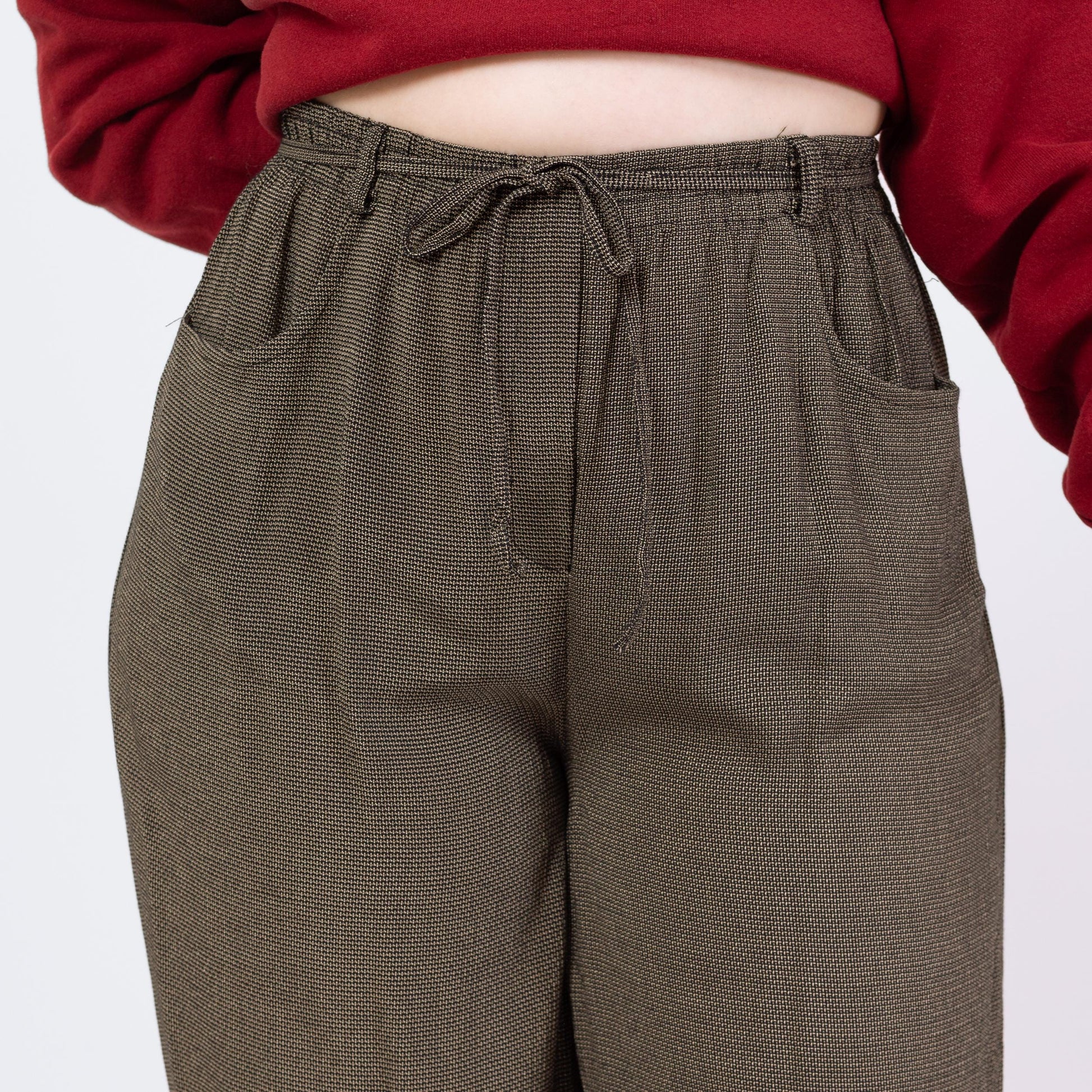 Vintage 90s Two Tone Woven Lounge Pants - Large | Boho Elastic Tie Waist Casual Trousers