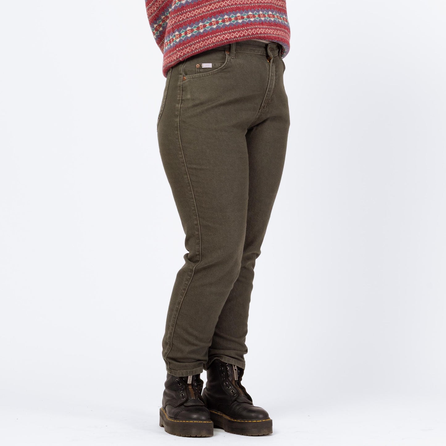 Vintage 90s Lee Dark Olive Green Jeans - Medium to Large, 30.5" Waist | High Waisted Stretch Denim Tapered Leg Mom Jeans