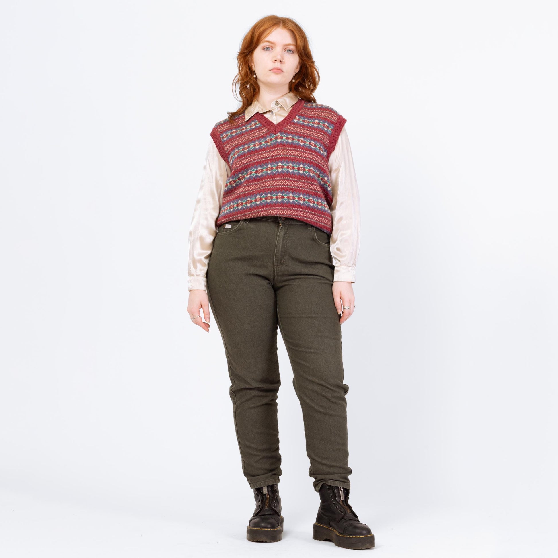 Vintage 90s Lee Dark Olive Green Jeans - Medium to Large, 30.5" Waist | High Waisted Stretch Denim Tapered Leg Mom Jeans