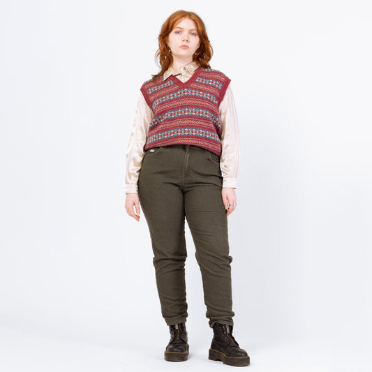 Vintage 90s Lee Dark Olive Green Jeans - Medium to Large, 30.5" Waist | High Waisted Stretch Denim Tapered Leg Mom Jeans