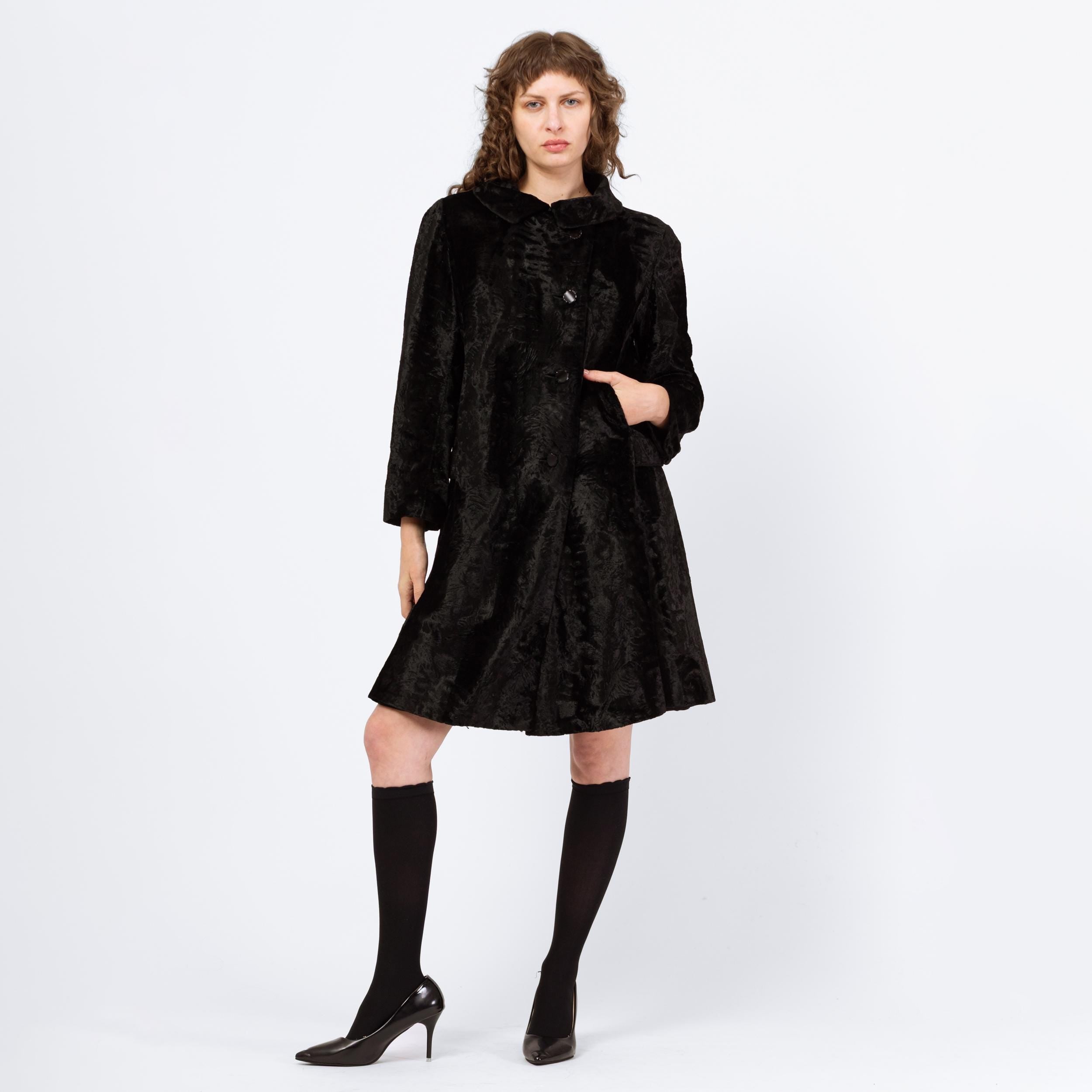 Vintage 60s Mod Black Crushed Velvet Swing Coat - Medium – Flying