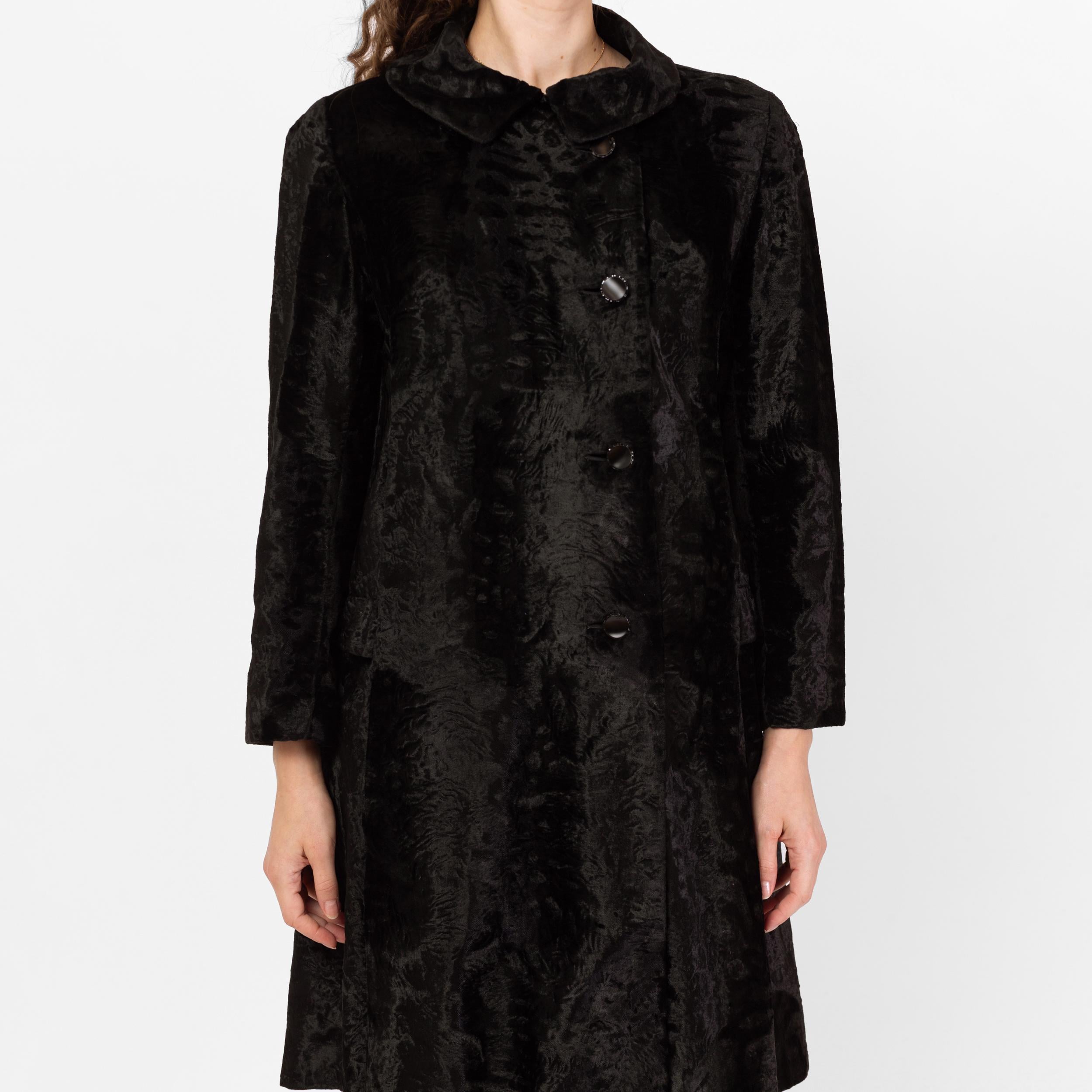 Vintage 60s Mod Black Crushed Velvet Swing Coat - Medium – Flying