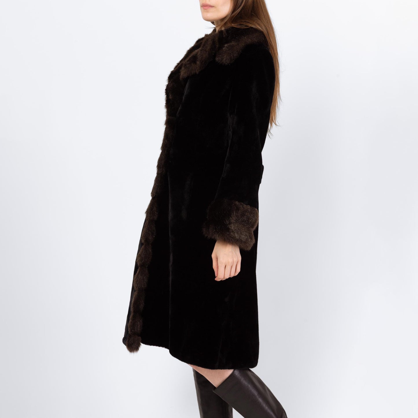 Vintage 70s Faux Fur Princess Coat - Small to Medium | Two Tone Black & Brown Glam Plush Winter Teddy Jacket