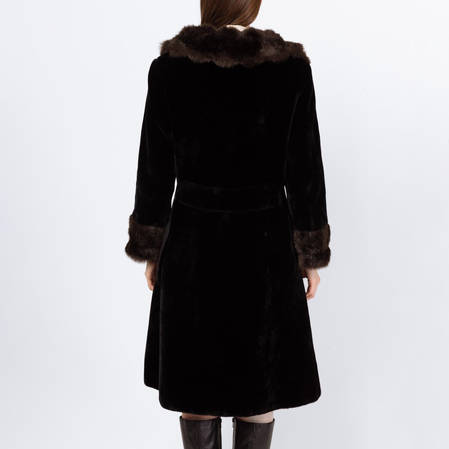 Vintage 70s Faux Fur Princess Coat - Small to Medium | Two Tone Black & Brown Glam Plush Winter Teddy Jacket