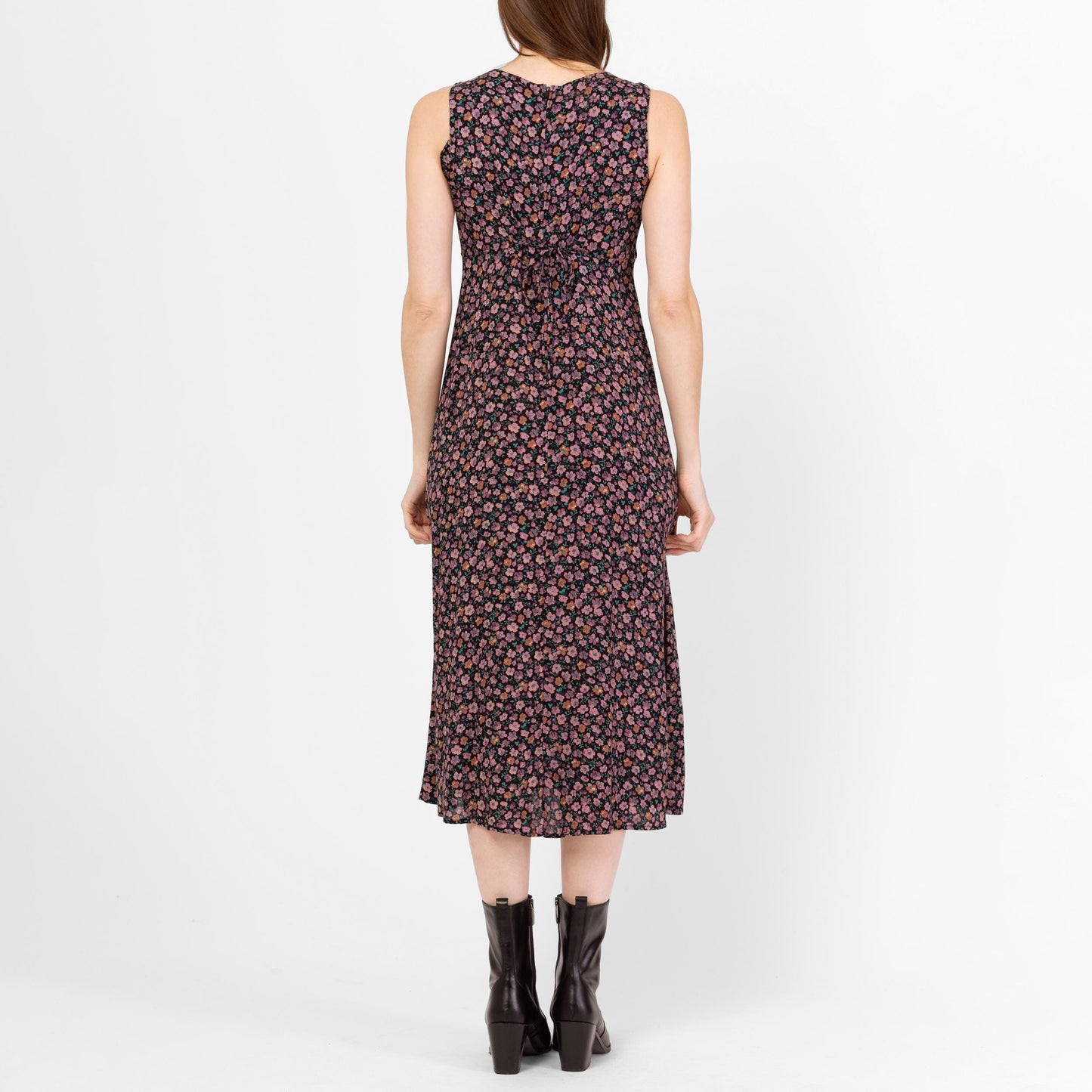 Vintage 90s Purple Ditsy Floral Babydoll Midi Dress - Small | Boho Square Neck Sleeveless Grunge Dress