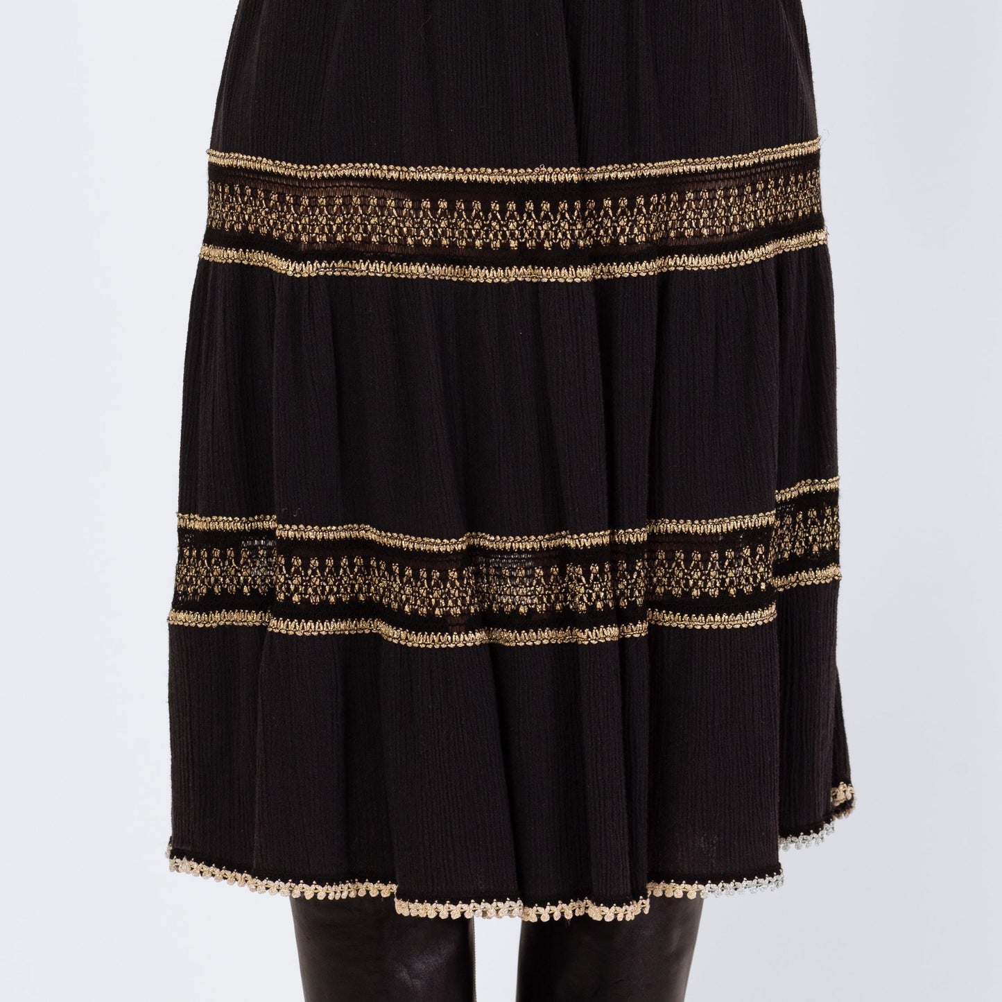 Vintage 90s Grecian Black & Gold Gauzy Skirt - XS to Large | Made In Greece Crinkle Boho Metallic Festival Midi Skirt