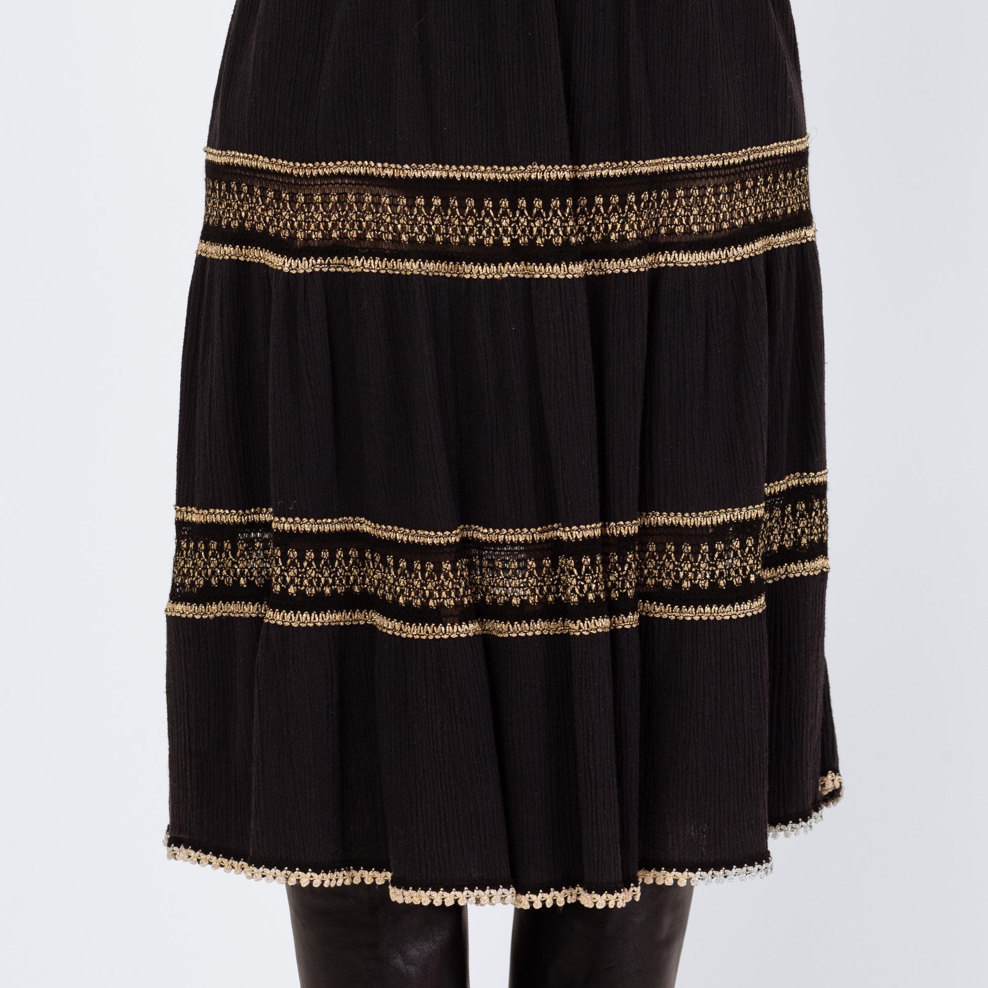 Vintage 90s Grecian Black & Gold Gauzy Skirt - XS to Large | Made In Greece Crinkle Boho Metallic Festival Midi Skirt