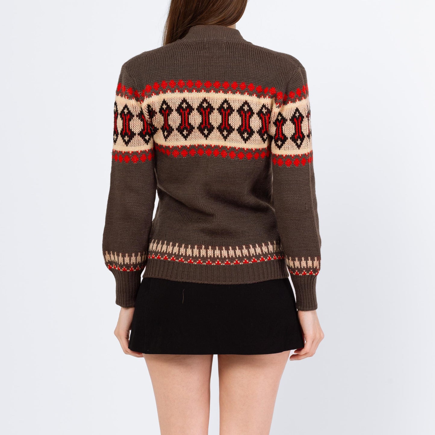 Vintage 70s Southwestern Knit V Neck Cardigan - Small | Geometric Striped Wool Button Up Sweater