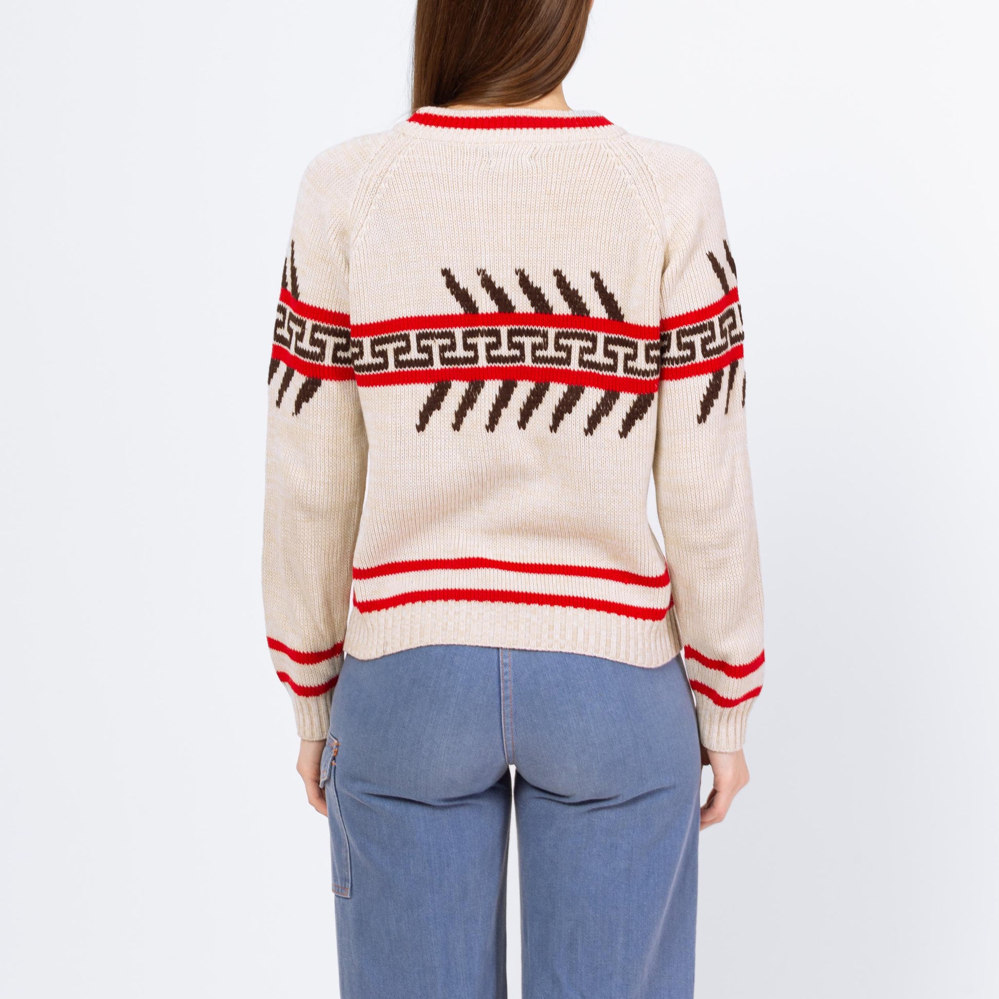 Vintage 70s Southwestern Striped Sweater - Small to Medium | Unisex Soft Cream Knit Winter Pullover Sweater