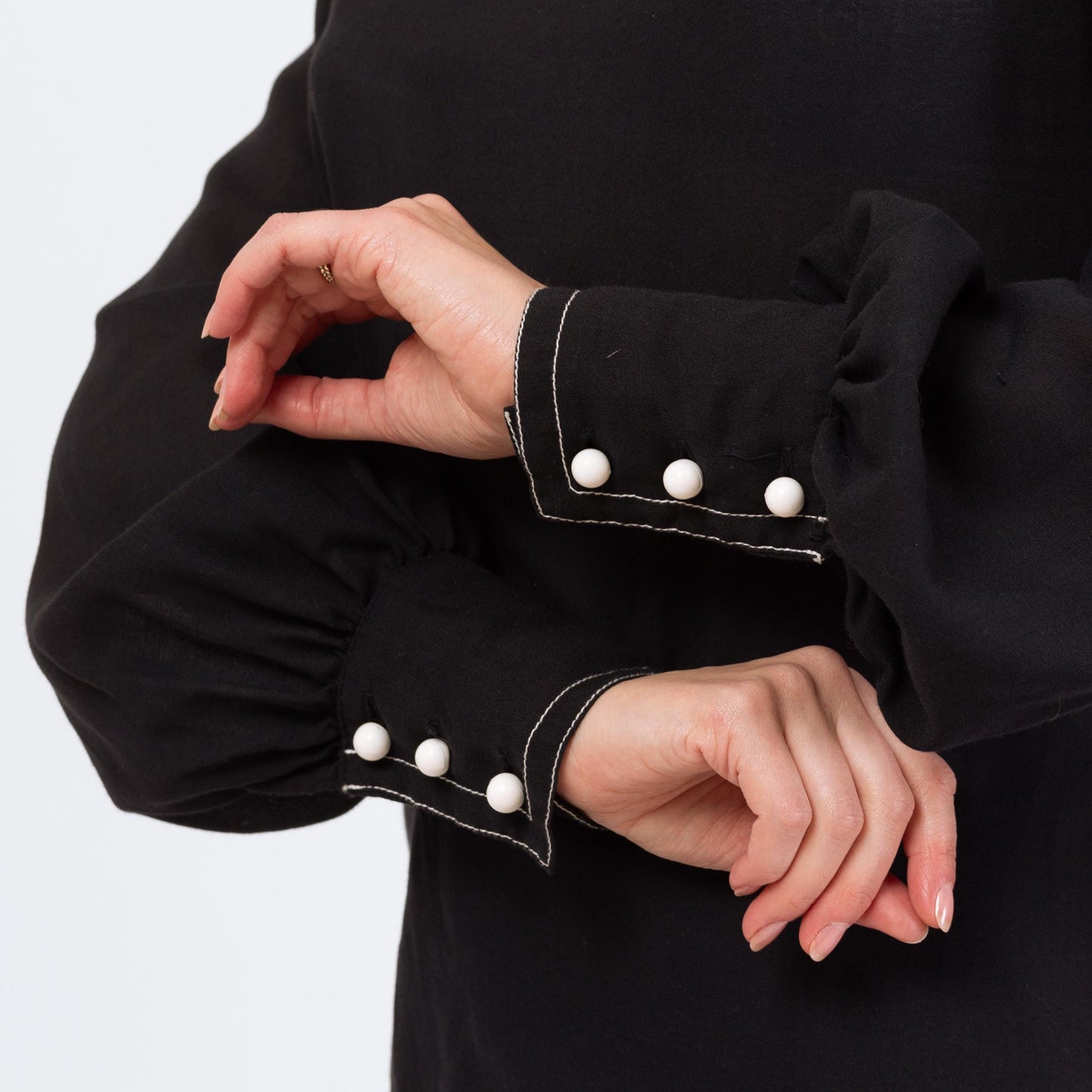 Vintage 70s Gothic Folk Peasant Blouse - Medium | Boho Black Cotton Balloon Sleeve Festival Top