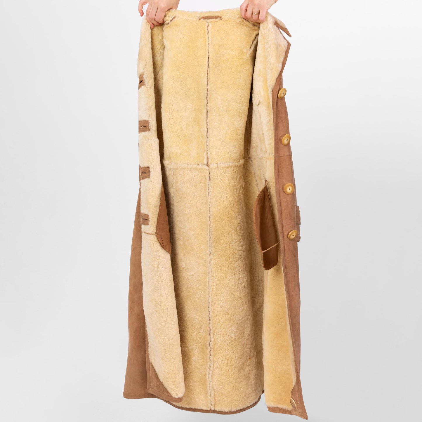 Vintage 70s Camel Suede Shearling Coat - Extra Small | Boho Sheepskin Button Up Hippie Sherpa Coat