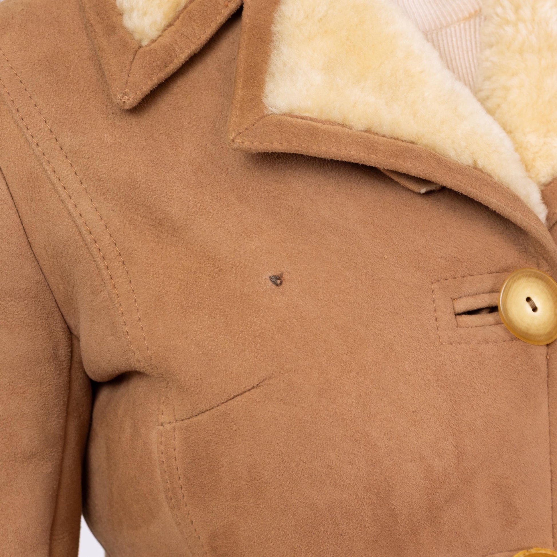 Vintage 70s Camel Suede Shearling Coat - Extra Small | Boho Sheepskin Button Up Hippie Sherpa Coat