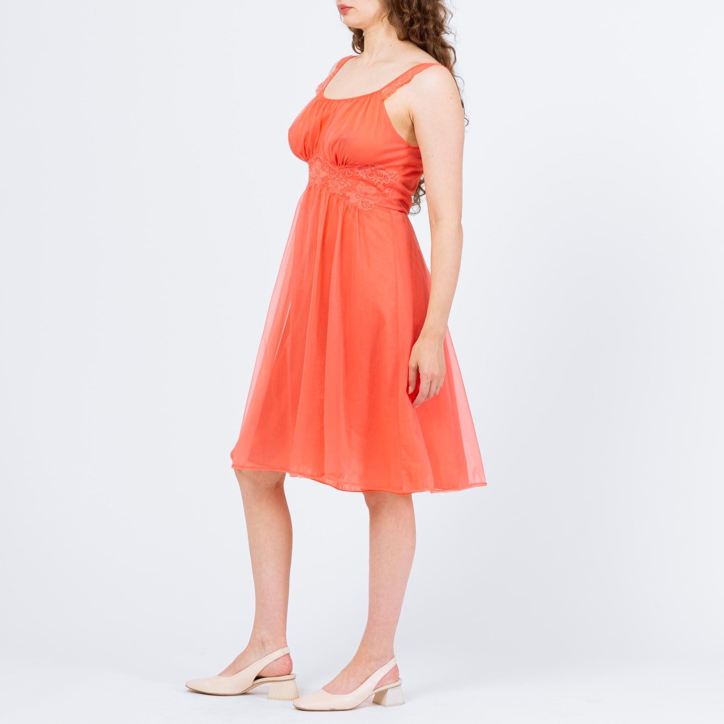 Vintage 60s Vanity Fair Salmon Orange Peignoir Set - Small | Negligee Nightgown Sheer Midi Dress & Robe