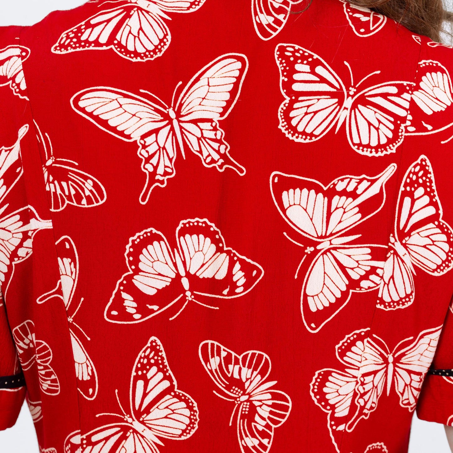 Vintage 80s Red Butterfly Print Shirtdress - Medium | Boho Short Sleeve Button Front Maxi Dress