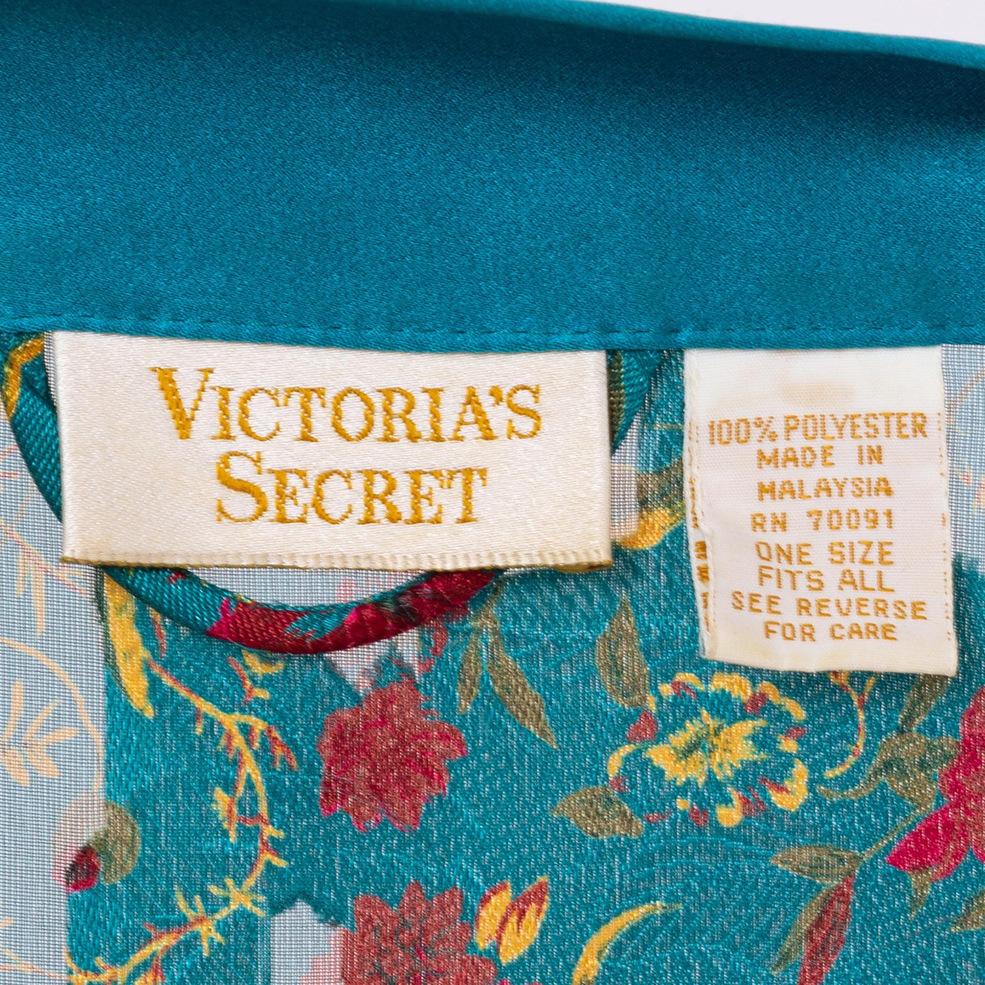 Vintage 90s Victoria's Secret Teal Floral Three Piece Lingerie Set - Large | Cami Kimono Tap Shorts Loungewear