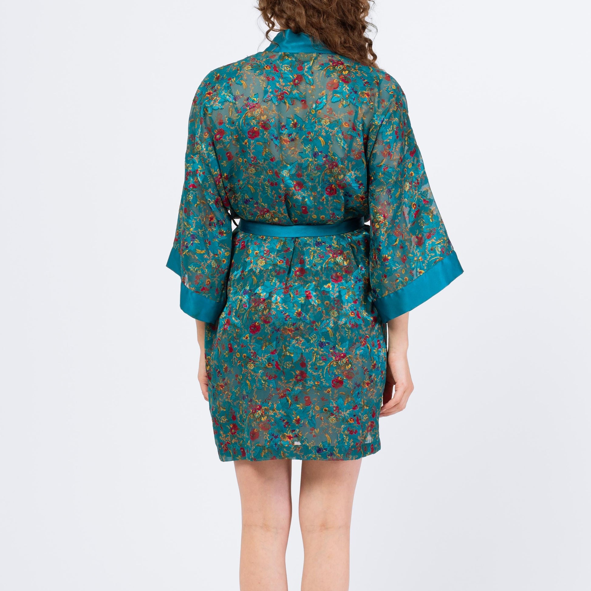 Vintage 90s Victoria's Secret Teal Floral Three Piece Lingerie Set - Large | Cami Kimono Tap Shorts Loungewear