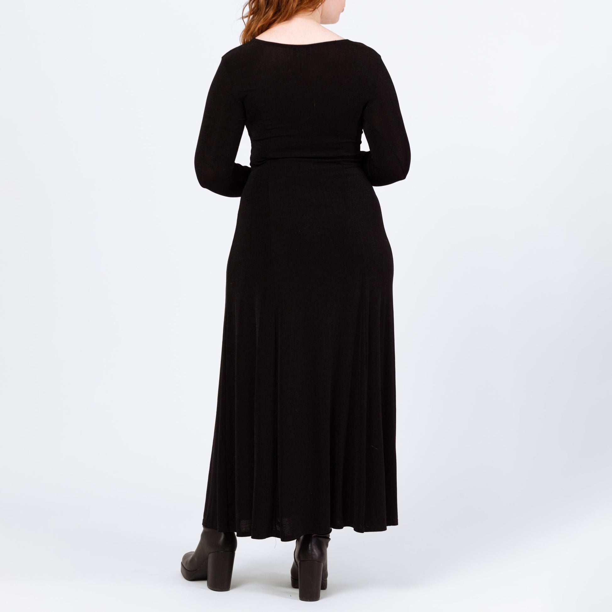 Vintage 90s Slinky Black Long Sleeve Maxi Dress - Large | Minimalist Button Front Witchy Goth Grunge Dress