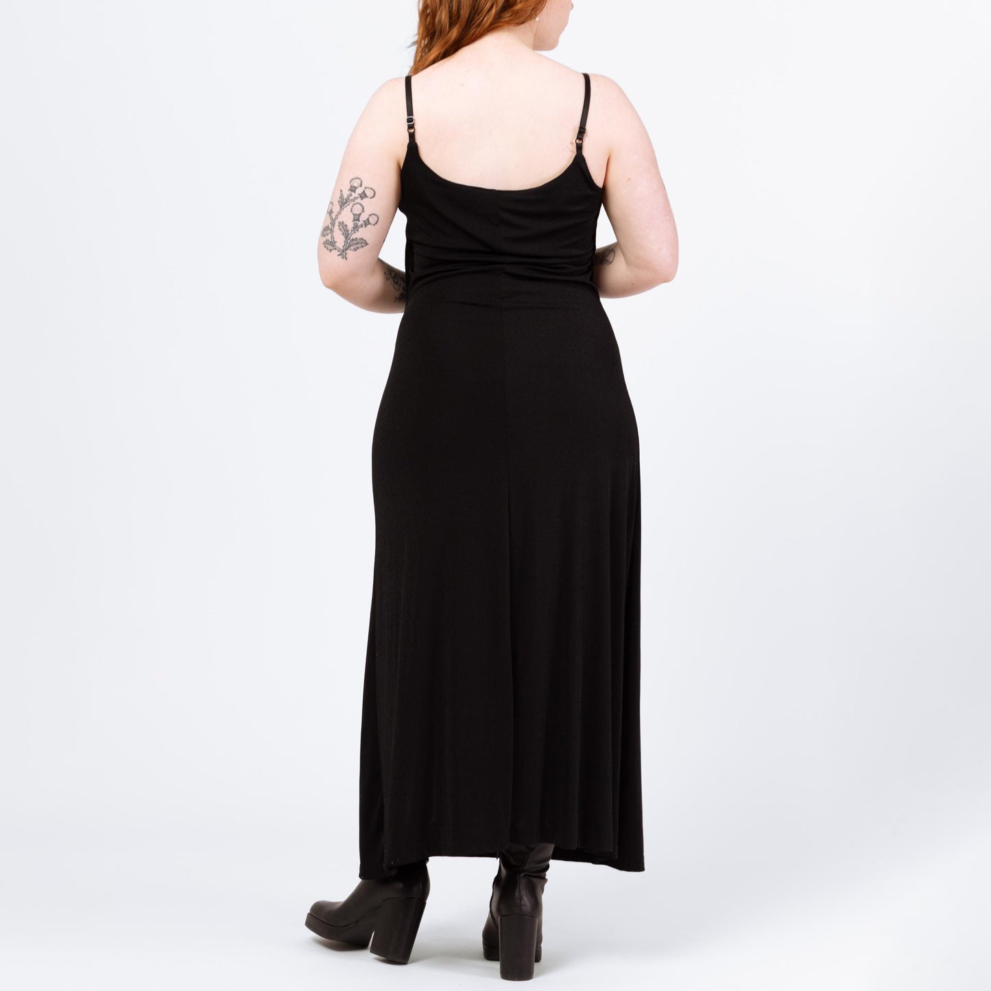 Vintage 90s Minimalist Slinky Black Sleeveless Maxi Dress - Medium | Spaghetti Strap Goth Grunge Layering Dress