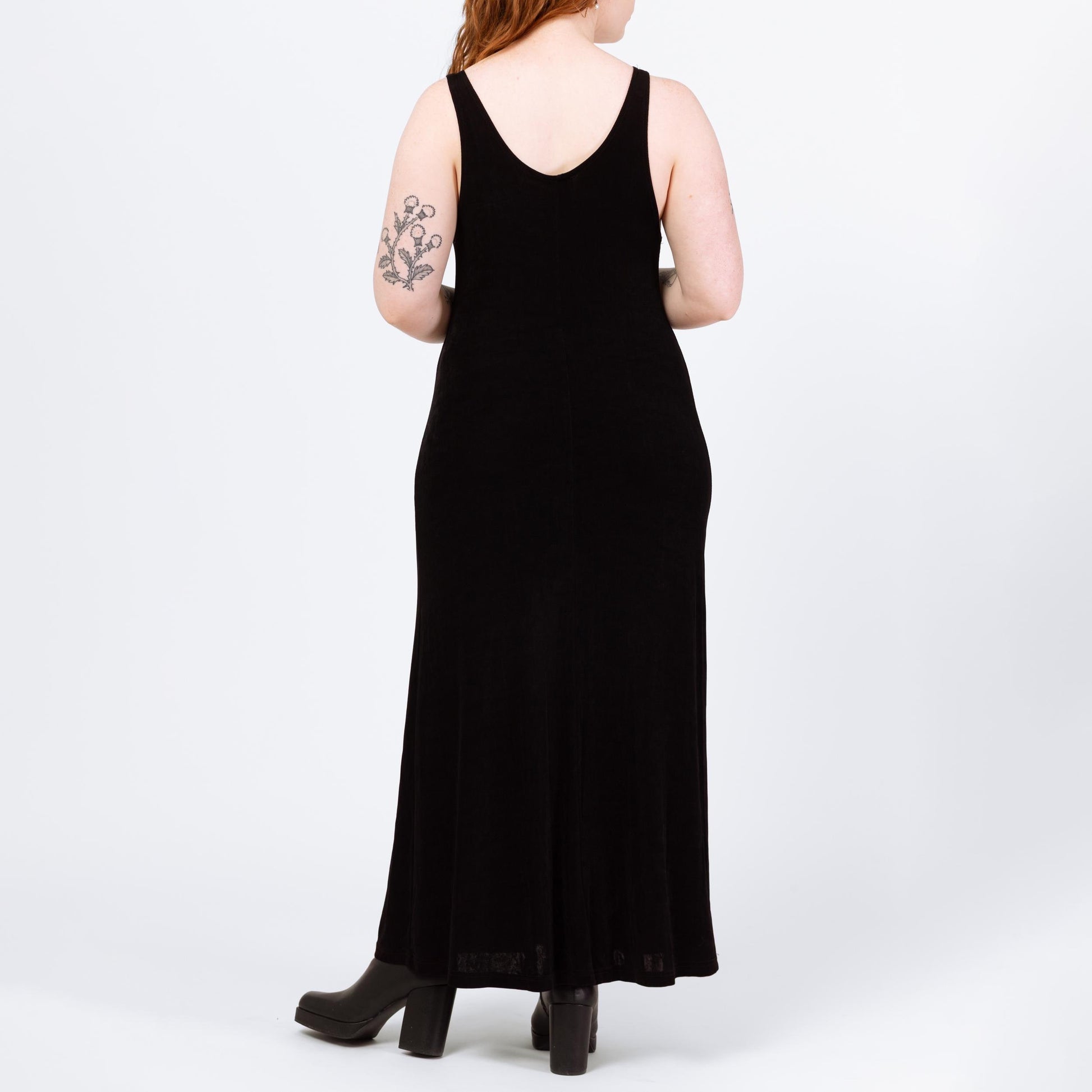 Vintage 90s Minimalist Black Slinky Maxi Tank Dress - Large | A Line Goth Grunge Layering Dress