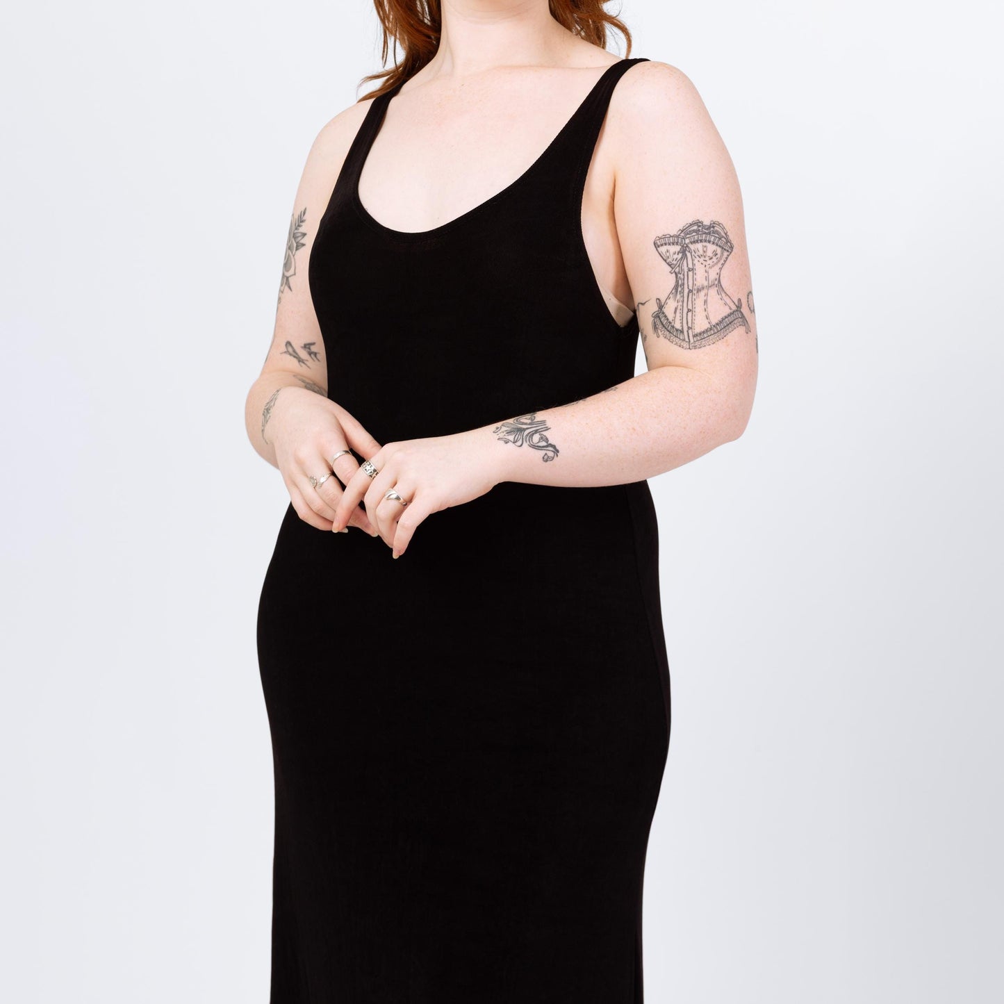 Vintage 90s Minimalist Black Slinky Maxi Tank Dress - Large | A Line Goth Grunge Layering Dress