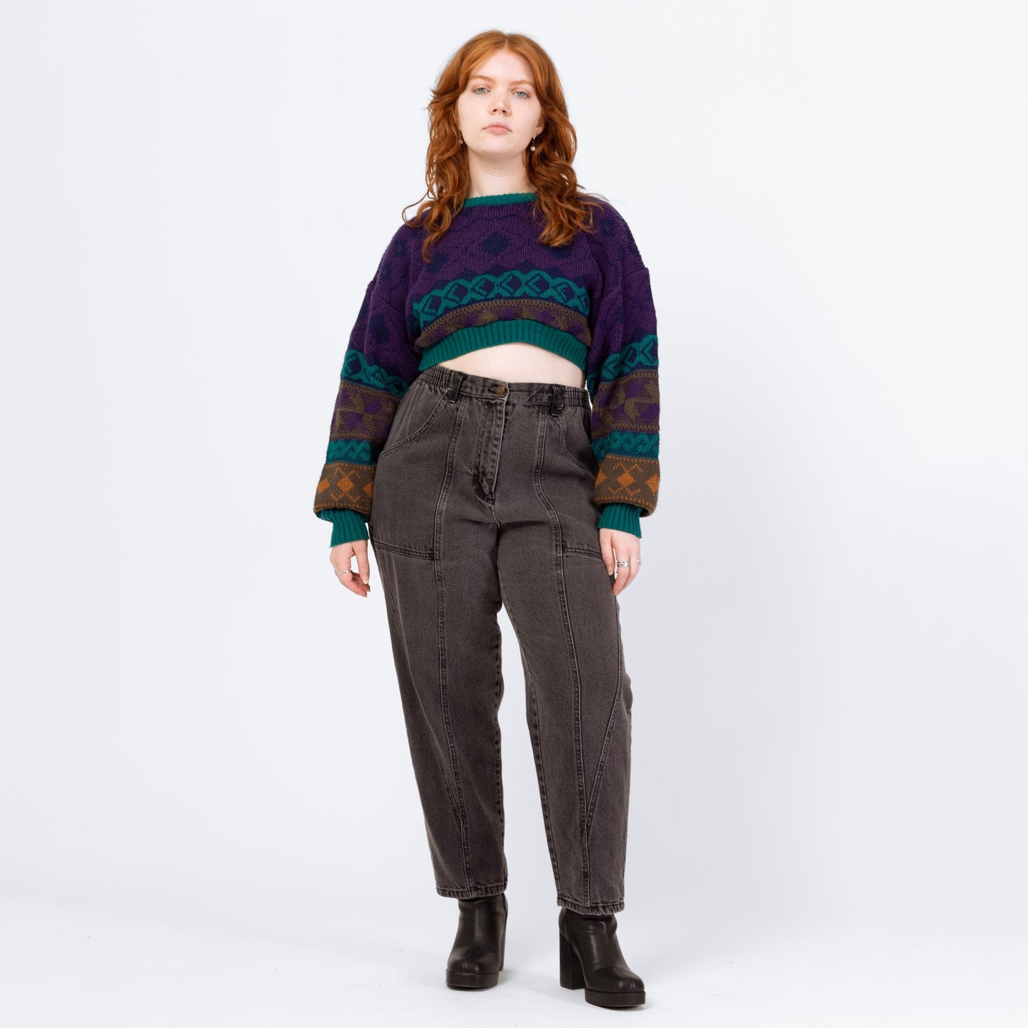 Vintage 90s Grunge Faded Black Elastic Waist Jeans - Petite Large, 30"-33" Waist | High Waisted Camp Pocket Tapered Leg Casual Jeans