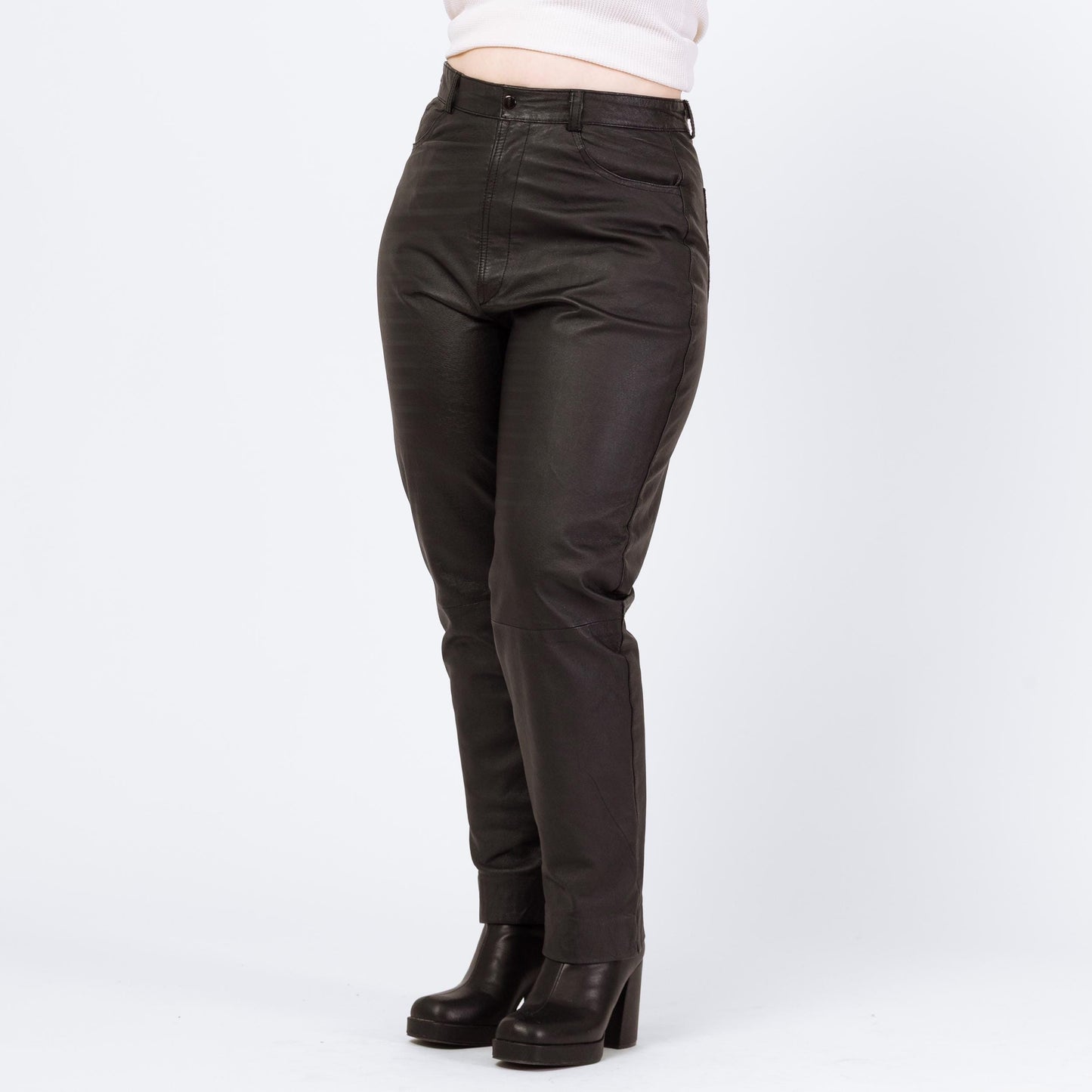 Vintage 90s Black Leather High Waisted Trousers - Large, 32" Waist | Grunge Tapered Leg Minimalist Biker Pants