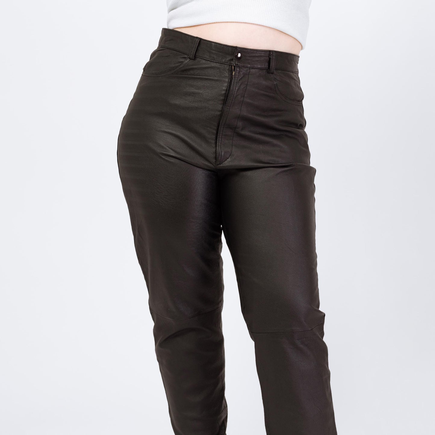 Vintage 90s Black Leather High Waisted Trousers - Large, 32" Waist | Grunge Tapered Leg Minimalist Biker Pants