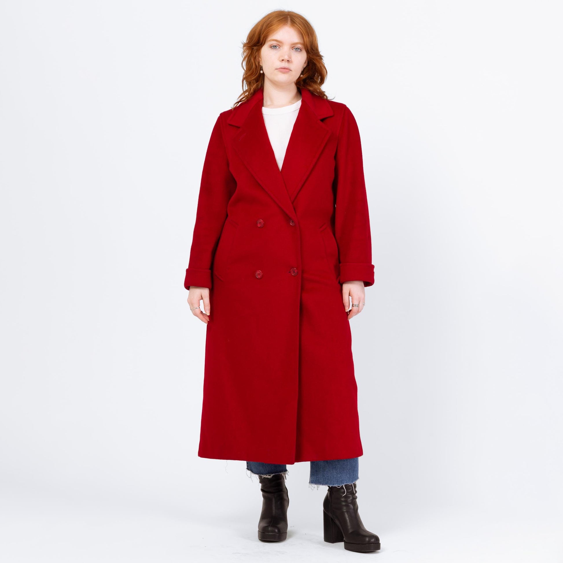 Vintage 80s Red Wool Double Breasted Overcoat - Medium | Forecaster Of Boston Button Up Long Winter Coat