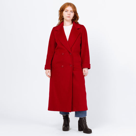 Vintage 80s Red Wool Double Breasted Overcoat - Medium | Forecaster Of Boston Button Up Long Winter Coat